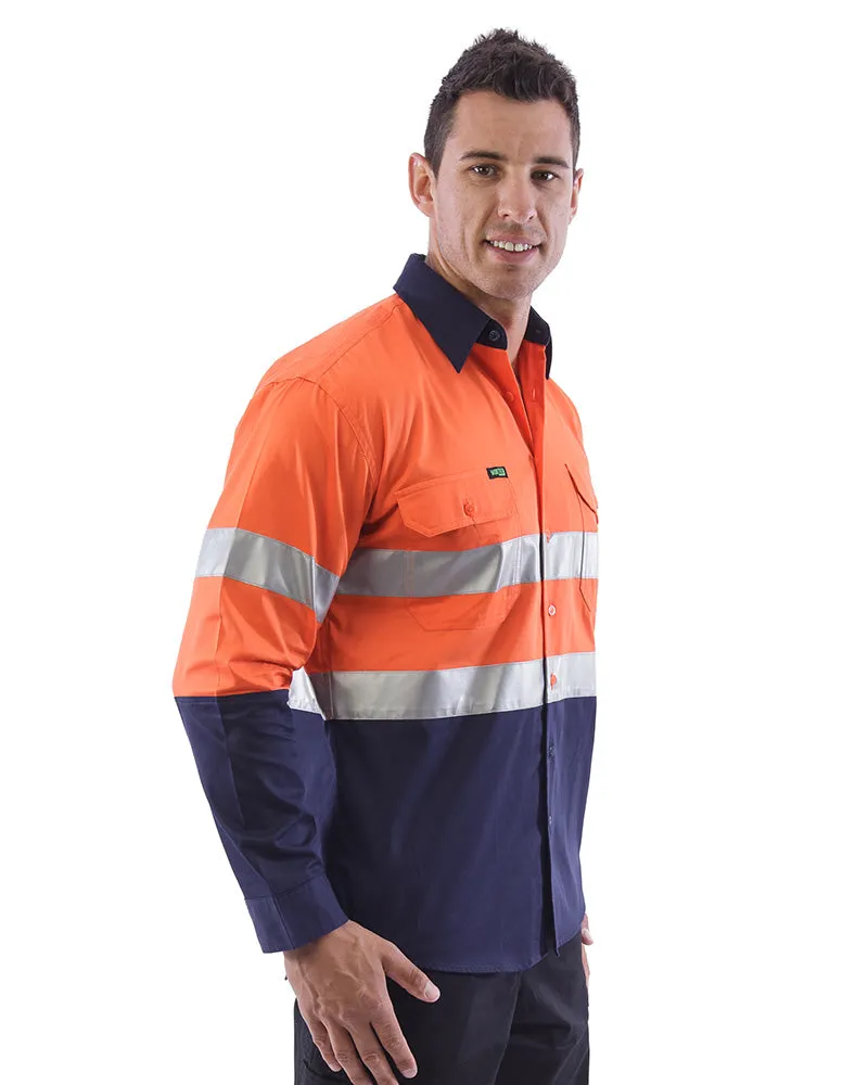 Hi Vis Taped Lightweight Cotton Shirt LS (3 Pack) - Orange/Navy