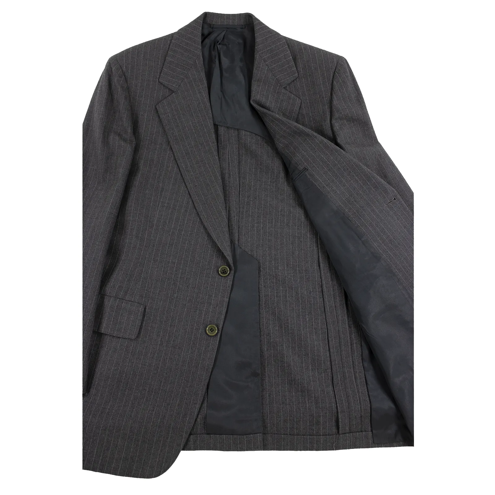 Hickey Freeman 3-PIECE Grey Wool Striped Vented Flat Front 2Btn Suit 42L
