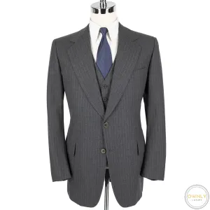 Hickey Freeman 3-PIECE Grey Wool Striped Vented Flat Front 2Btn Suit 42L