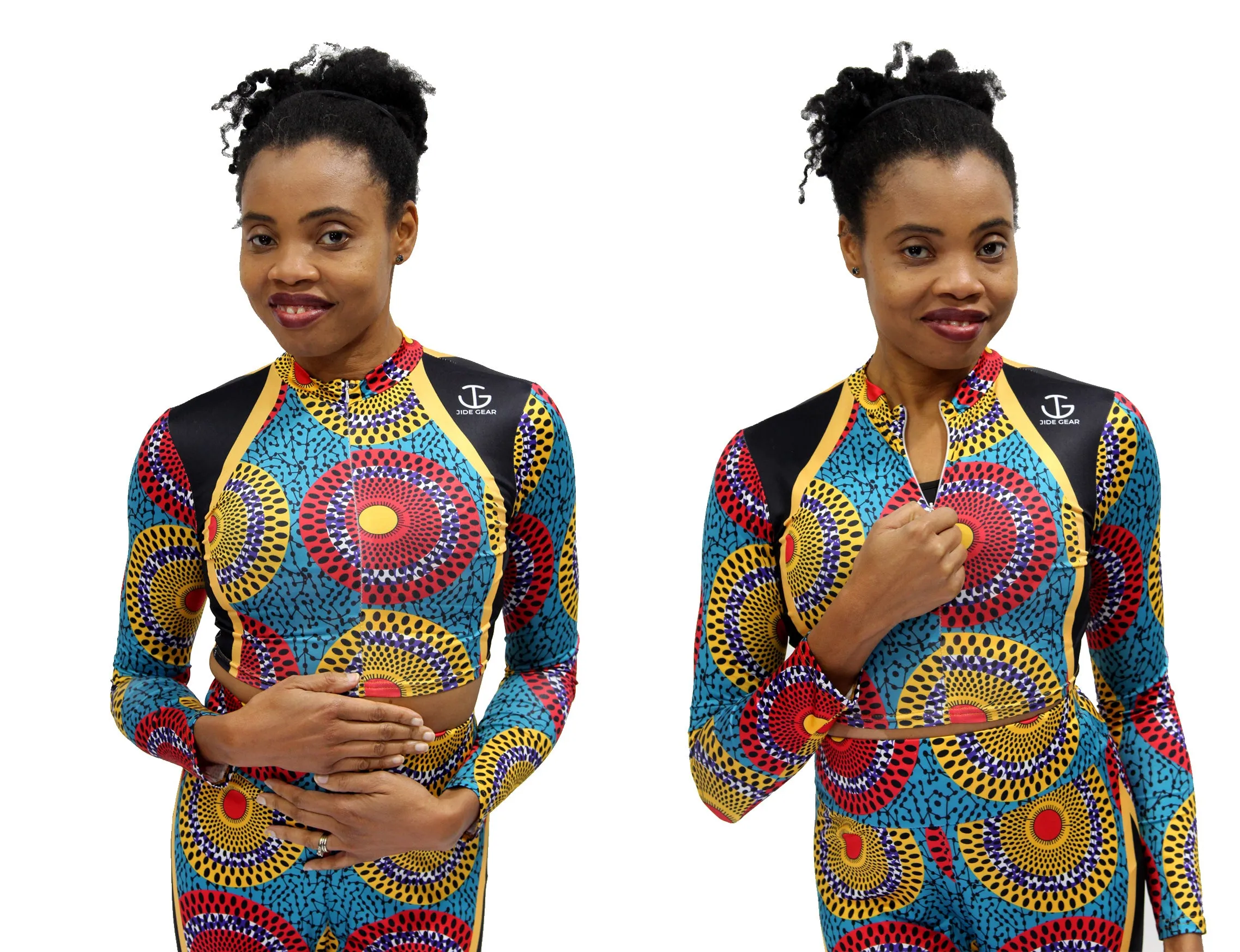 High Neck Ankara Zip Up Crop Top