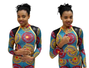 High Neck Ankara Zip Up Crop Top