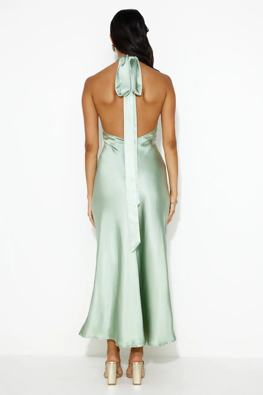 High Shine Nights Halter Satin Maxi Dress Sage