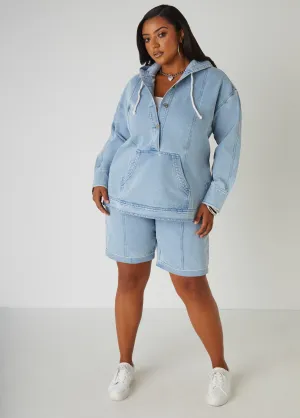 High Waist Denim Bermuda Shorts