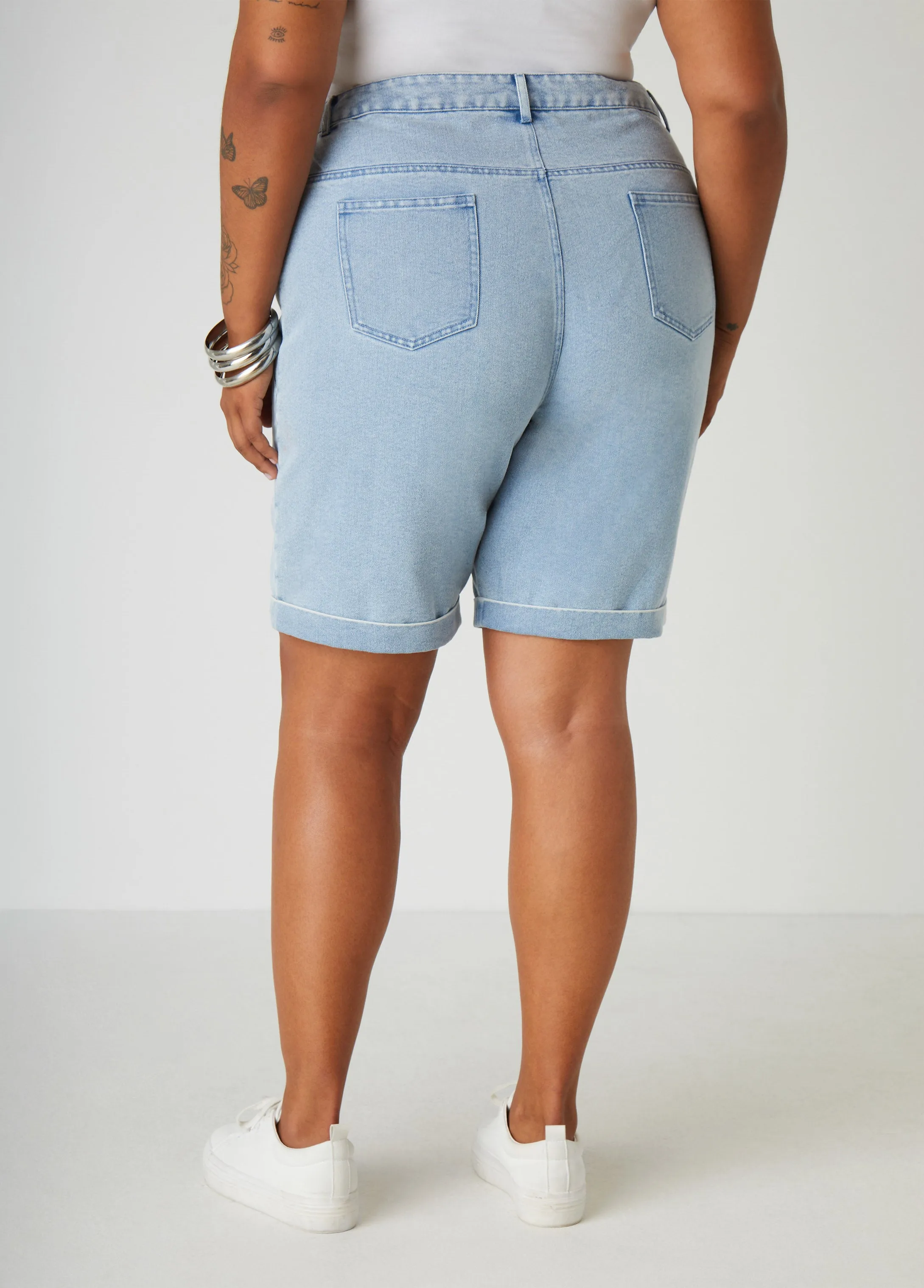 High Waist Denim Bermuda Shorts