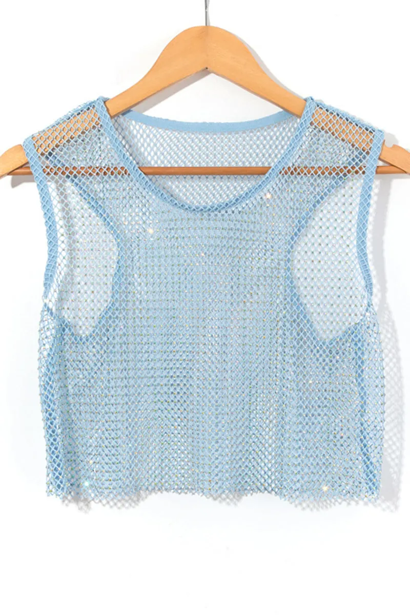 HTQ1338 Fishnet Sequin Tank Top