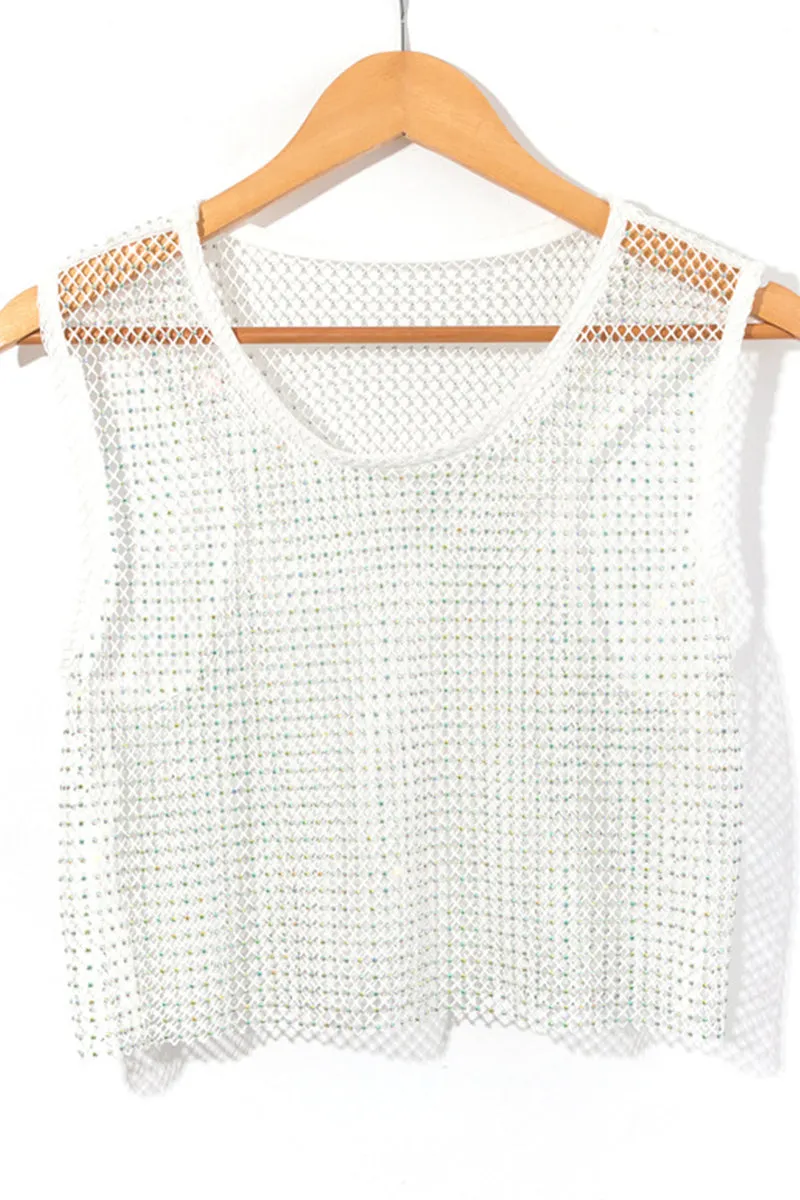 HTQ1338 Fishnet Sequin Tank Top