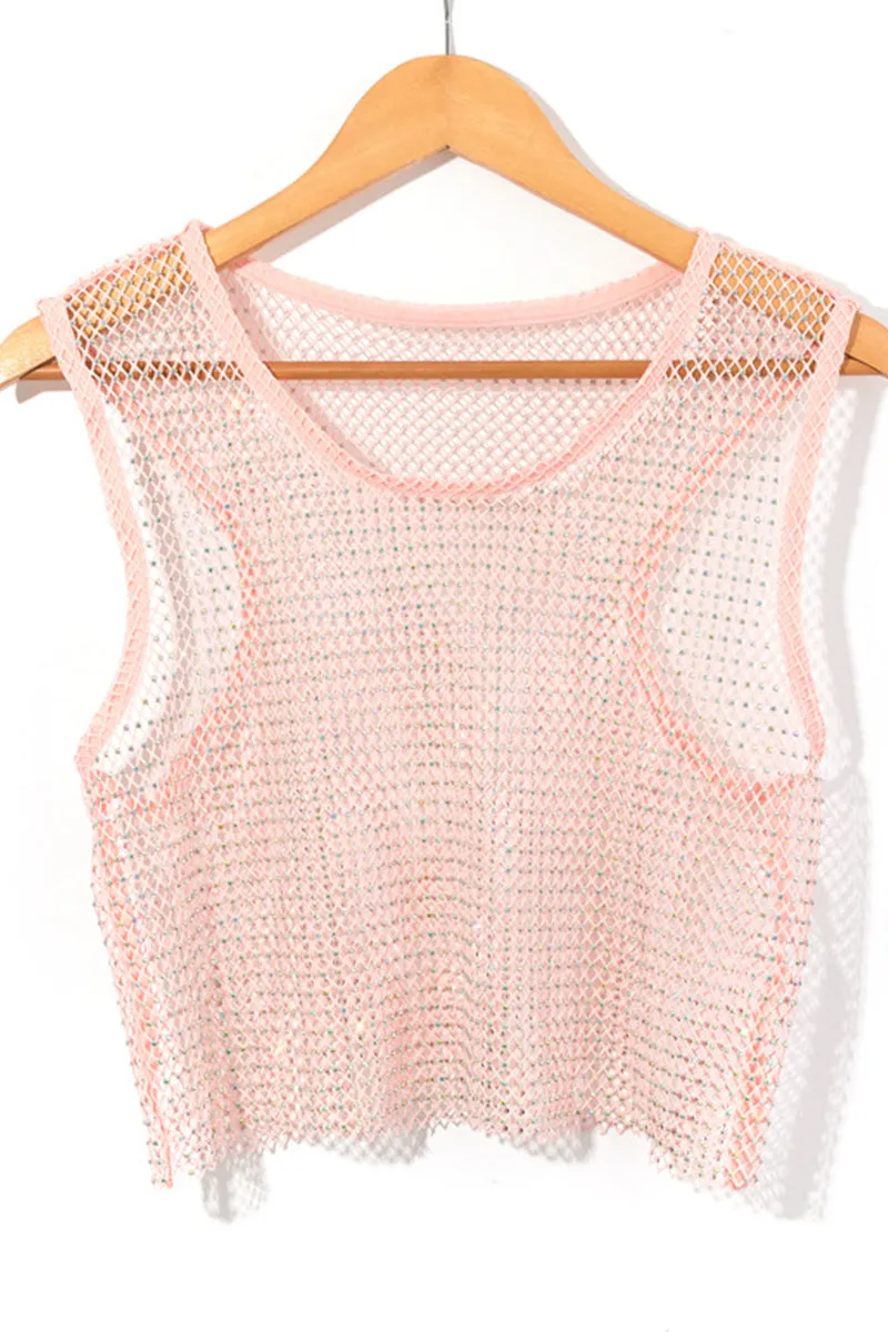 HTQ1338 Fishnet Sequin Tank Top