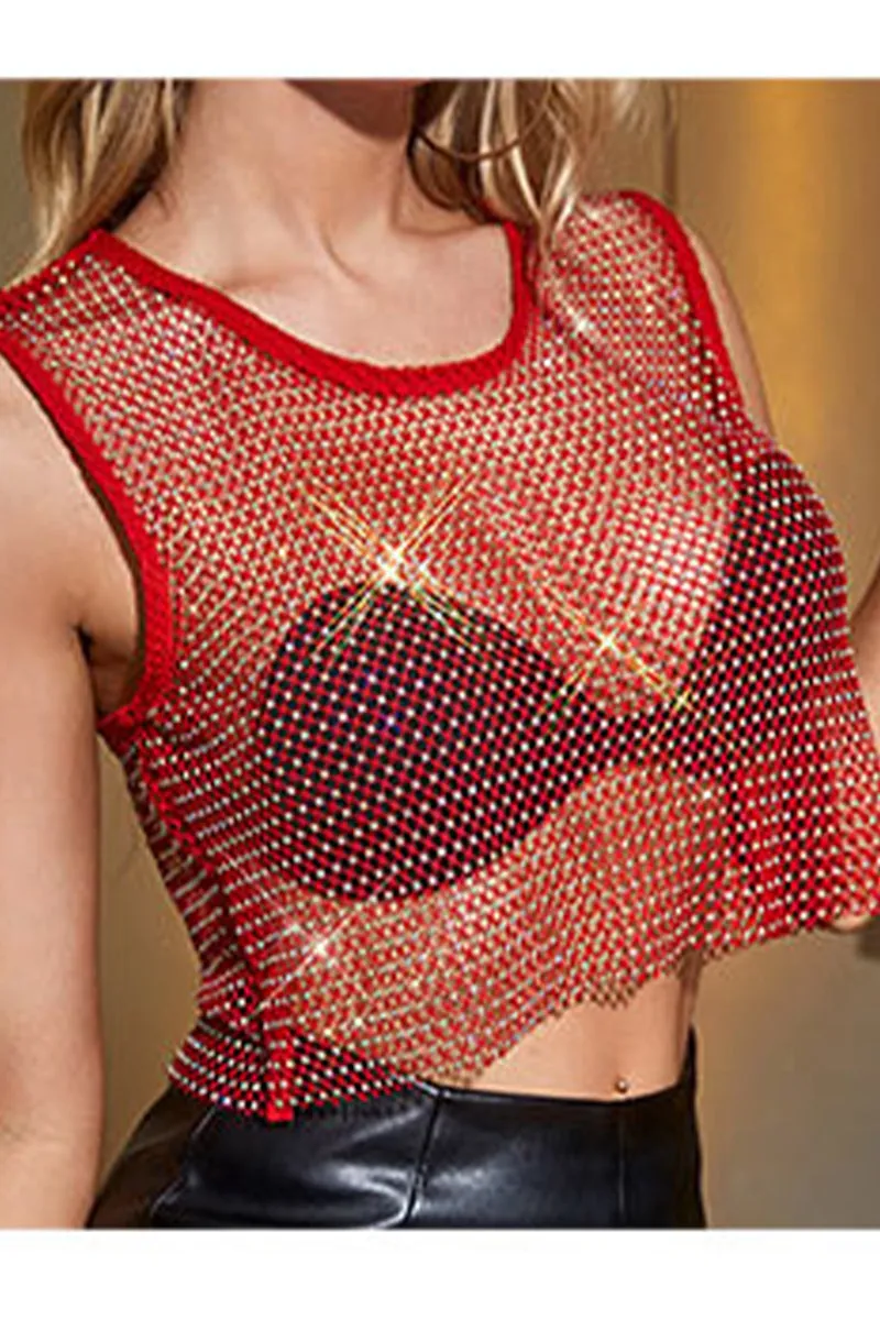 HTQ1338 Fishnet Sequin Tank Top