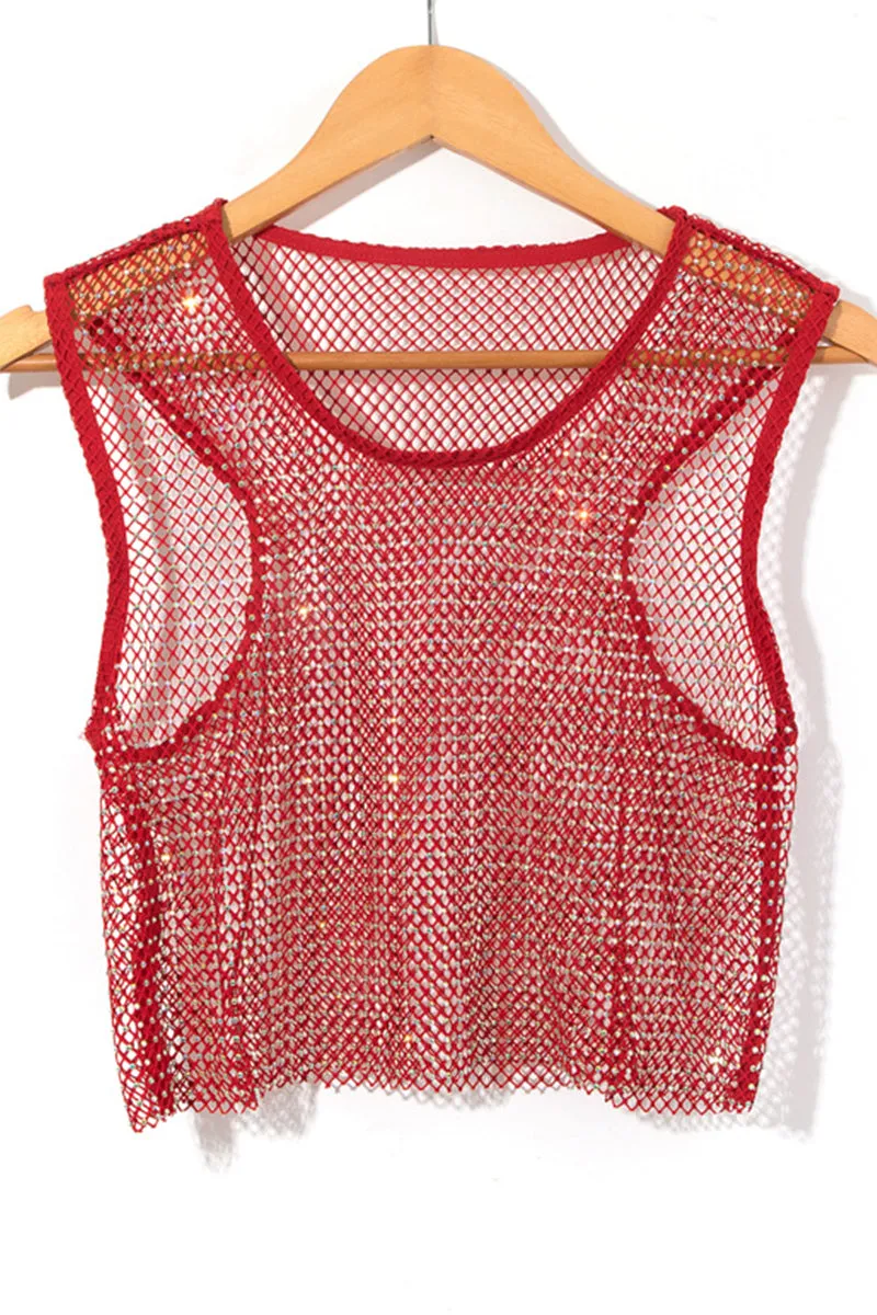 HTQ1338 Fishnet Sequin Tank Top