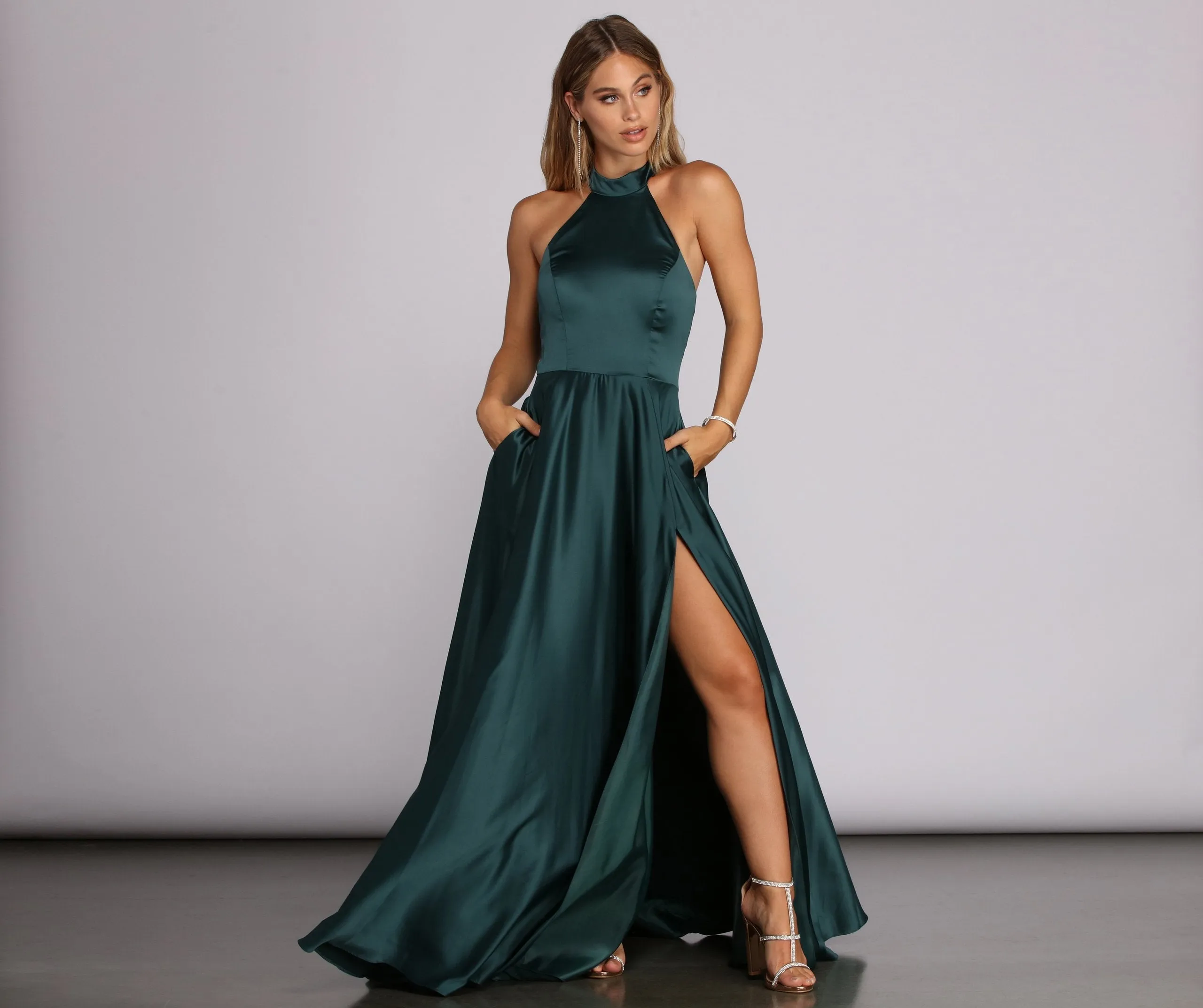 India Satin Stylish Tie Neck Gown