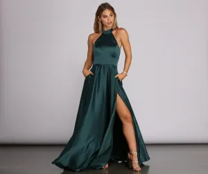 India Satin Stylish Tie Neck Gown