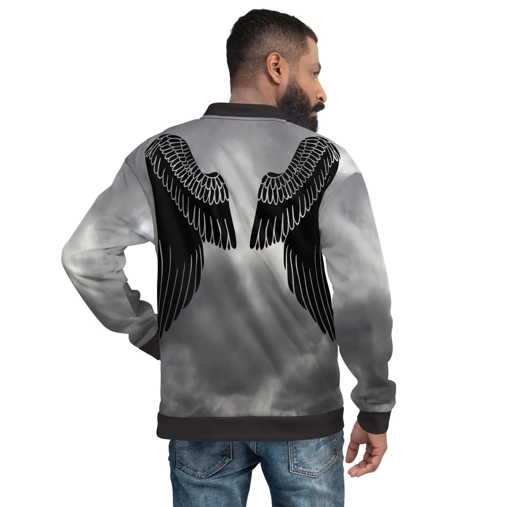 IR Unisex Bomber Jacket- Grey Cloud Angel Wings
