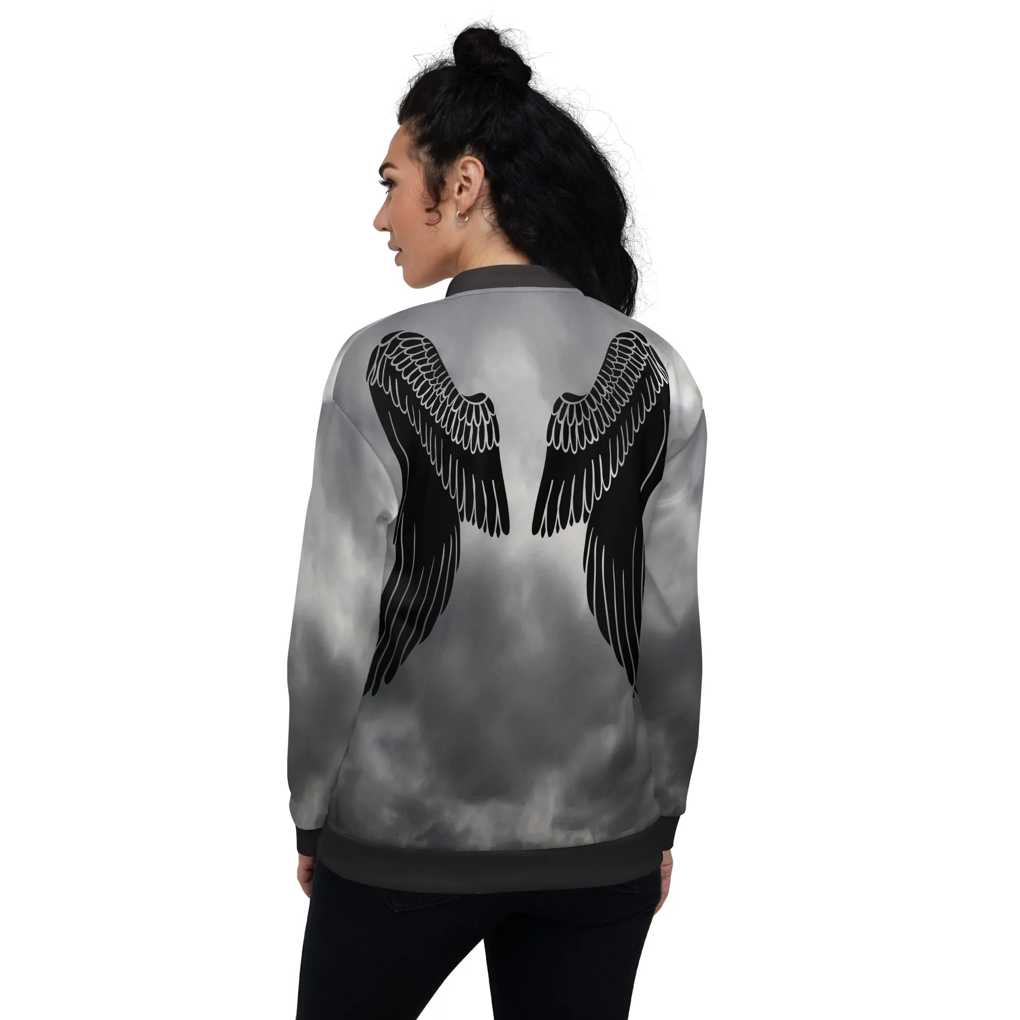 IR Unisex Bomber Jacket- Grey Cloud Angel Wings