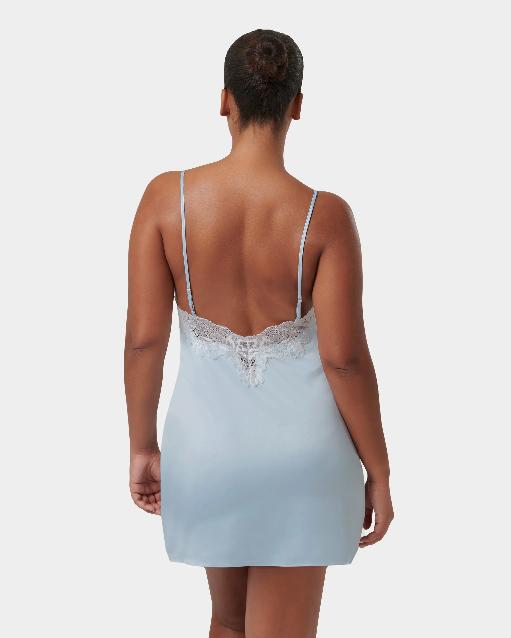 Isabella Luxury Satin Short Chemise Ice Water Blue/White