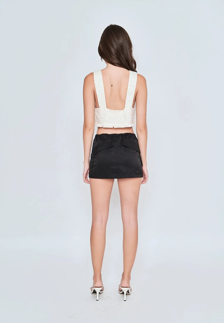 Itzzy Black Drawstring Elastic Waist Side Pockets Mini Skirt