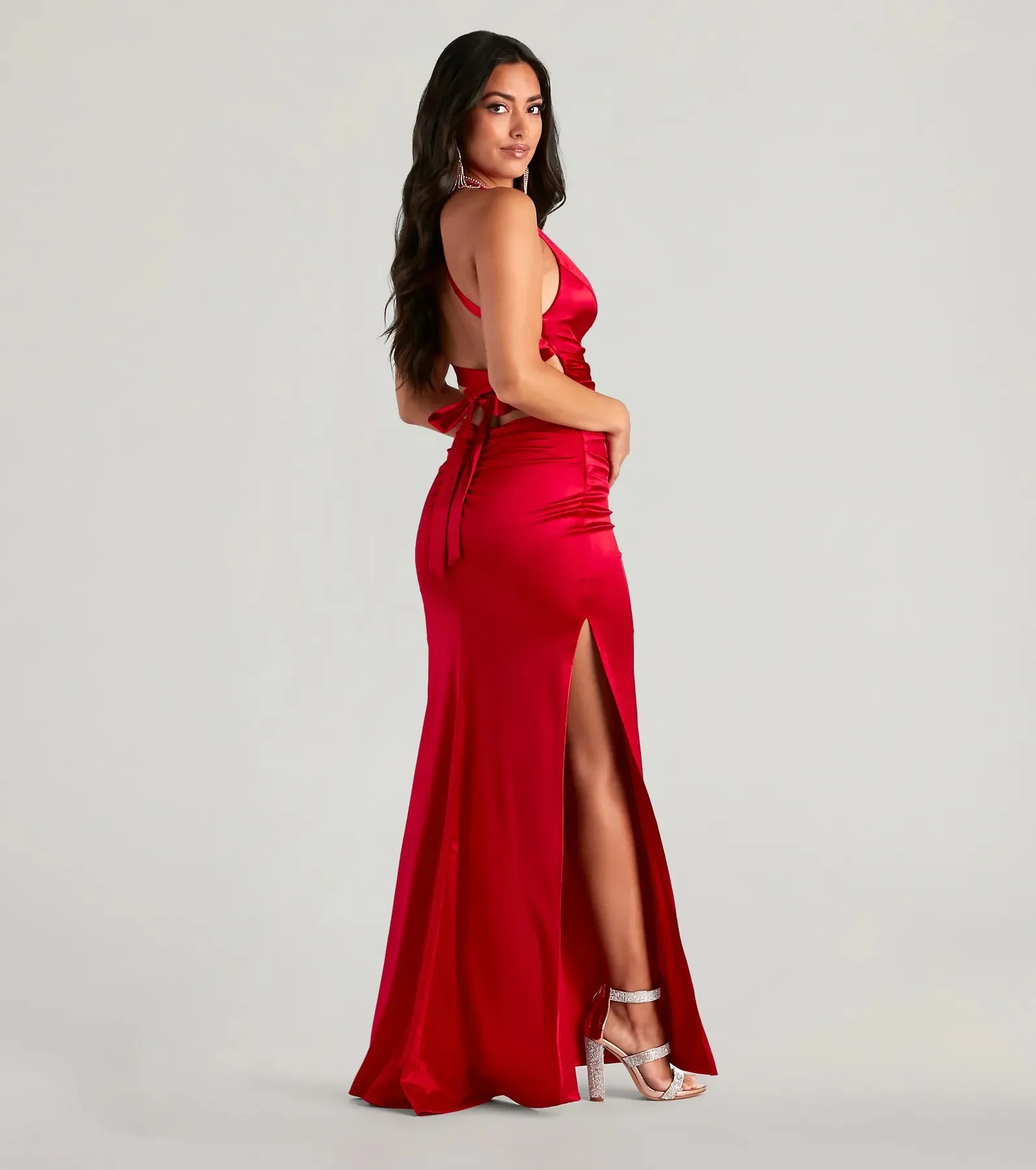 Jamie Lace-Up Satin Formal Dress