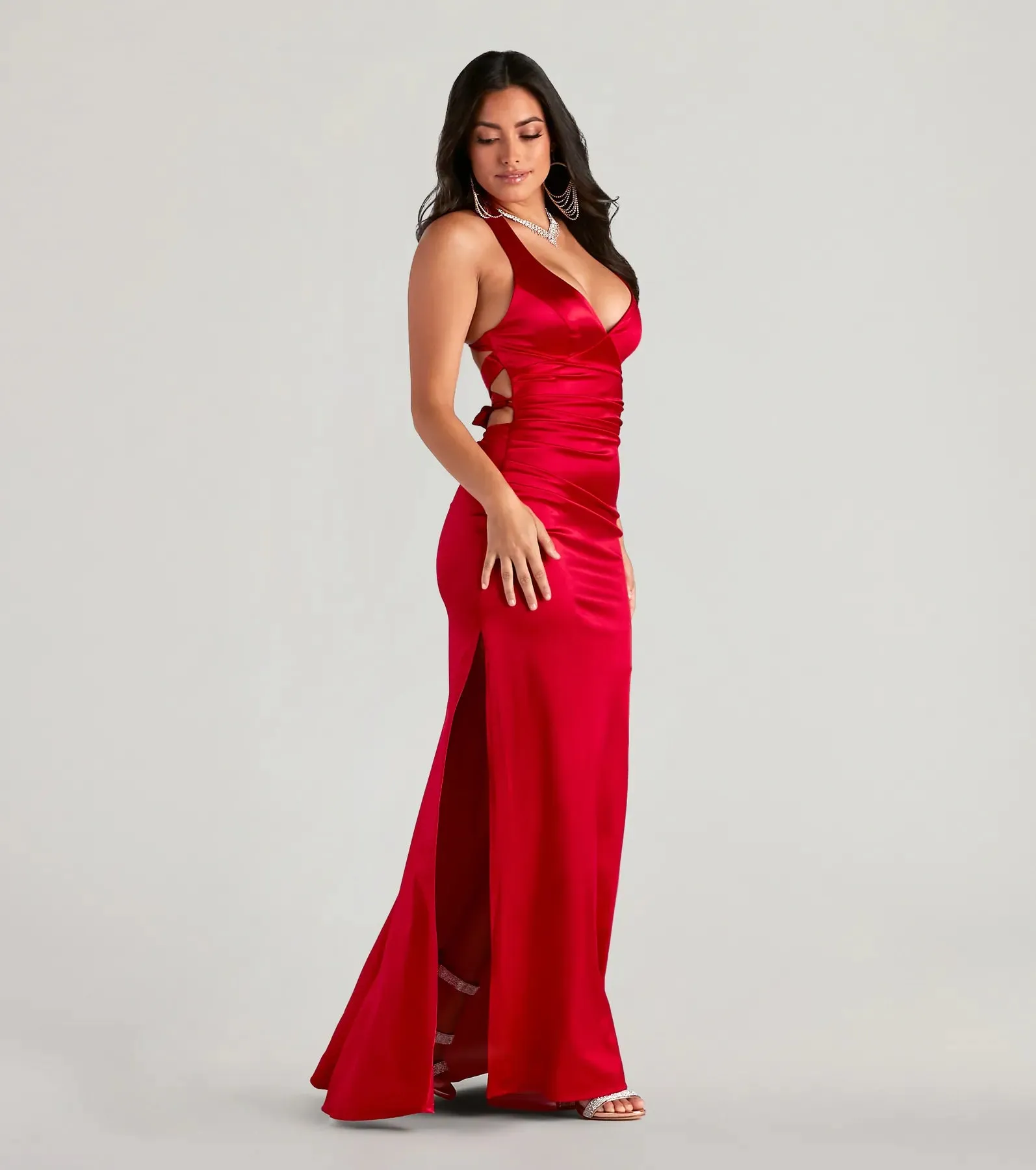 Jamie Lace-Up Satin Formal Dress