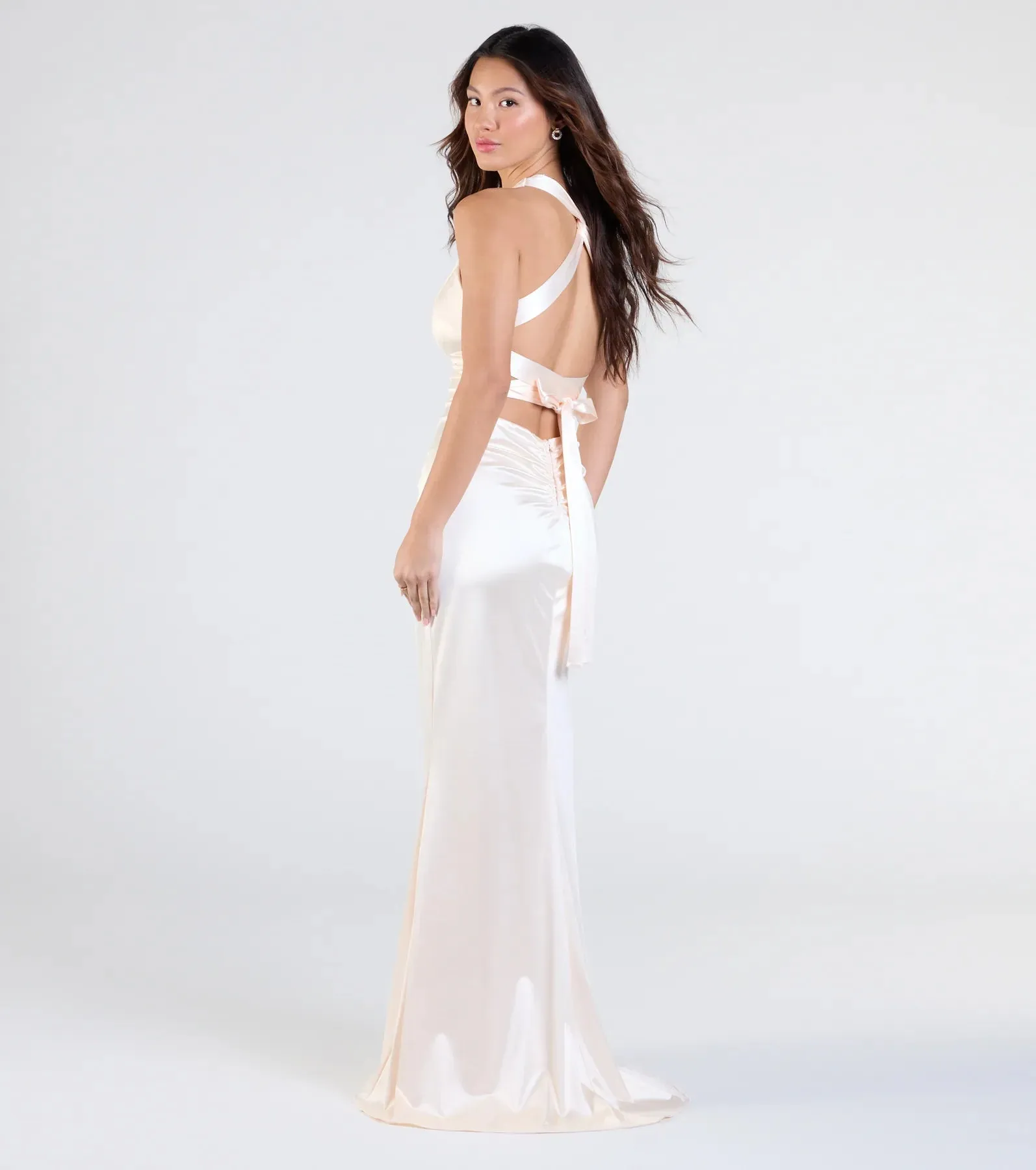 Jamie Lace-Up Satin Formal Dress