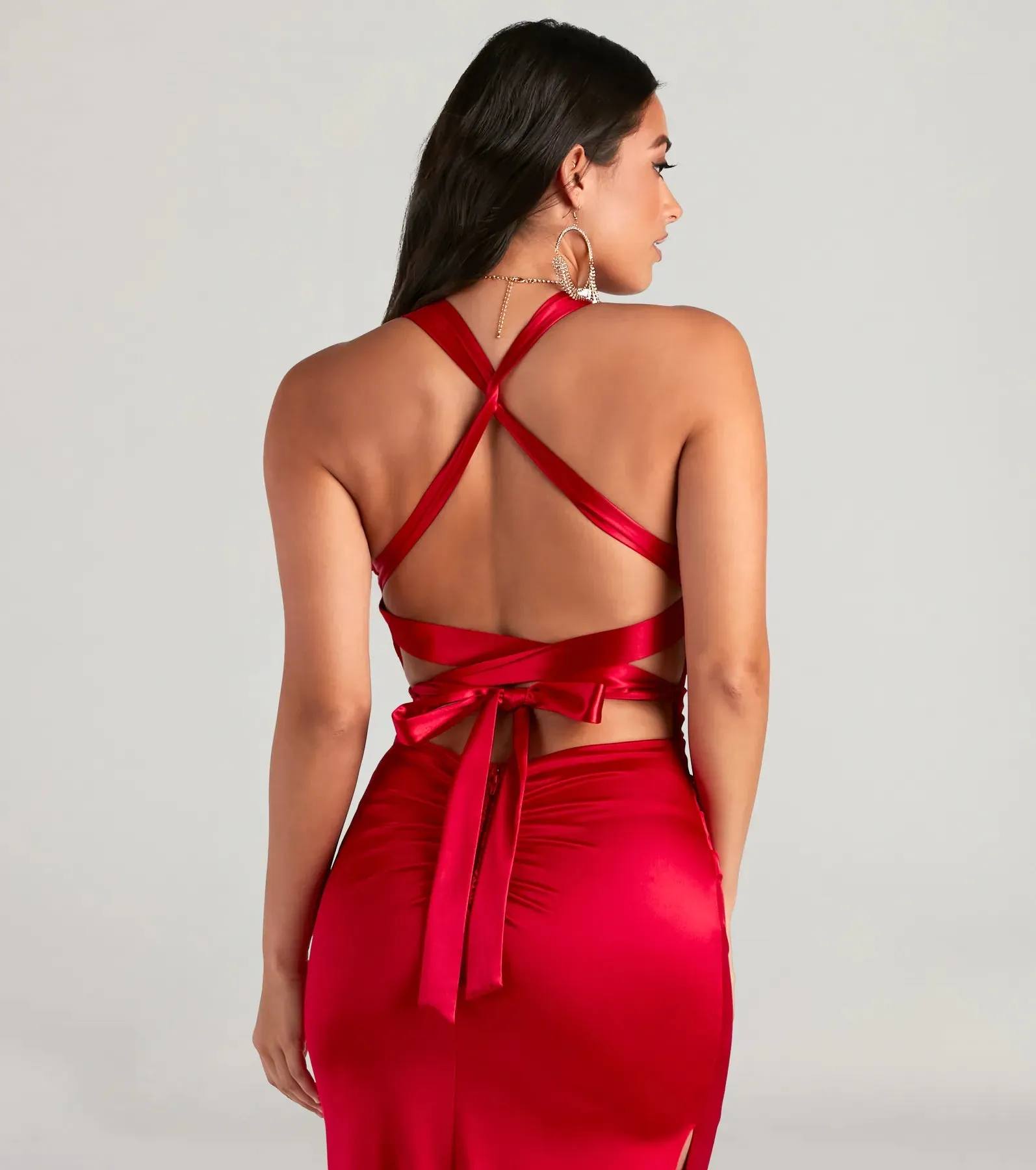 Jamie Lace-Up Satin Formal Dress