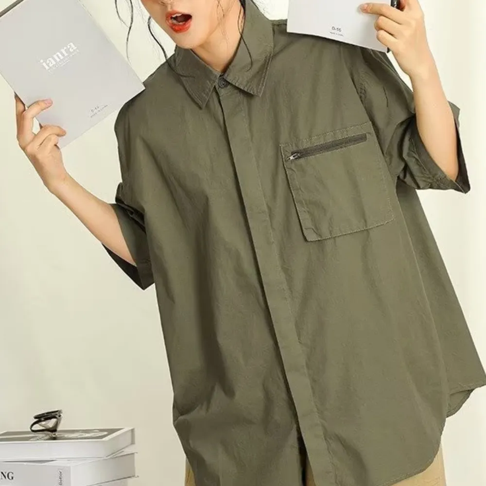 Japanese Solid Color Pocket Shirt