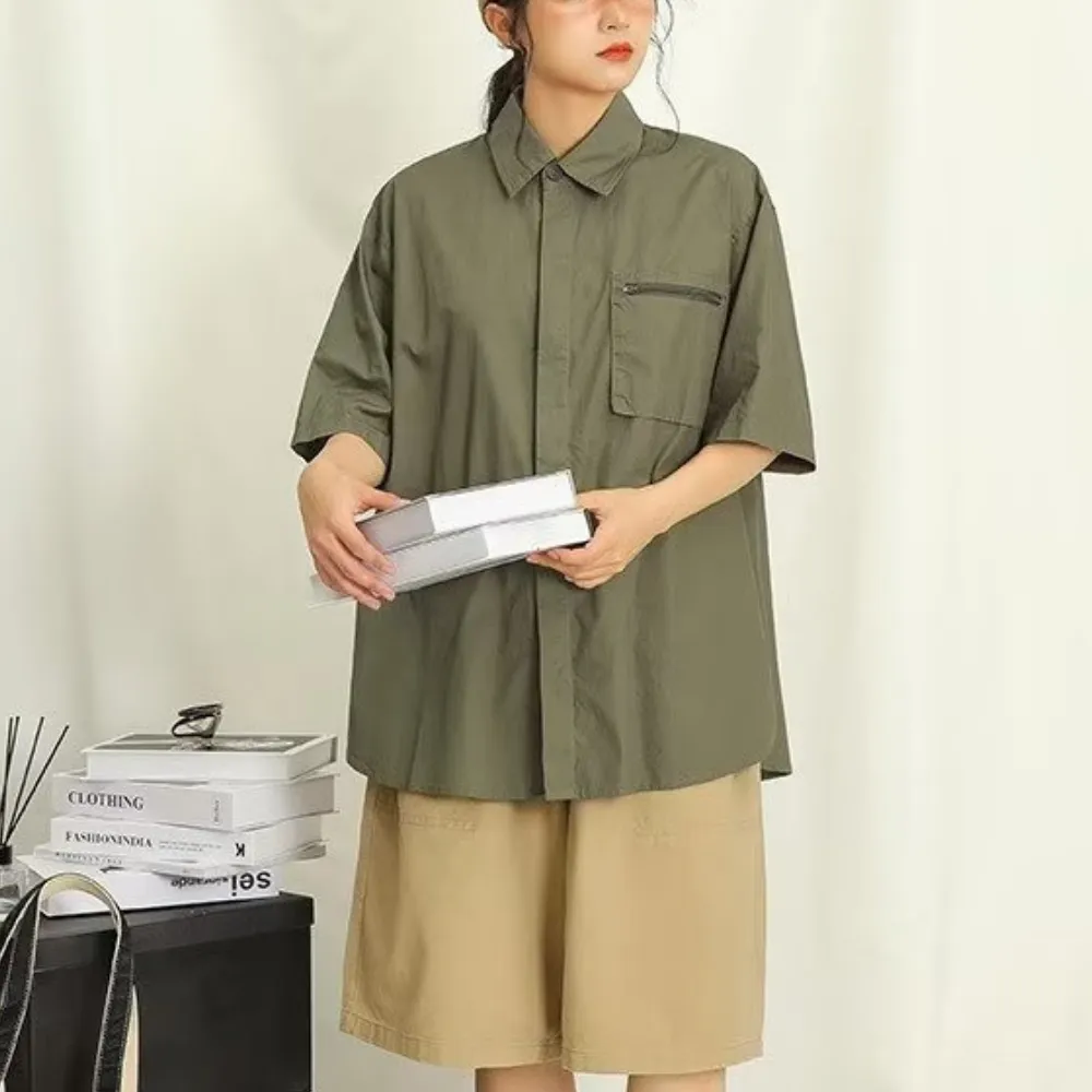 Japanese Solid Color Pocket Shirt