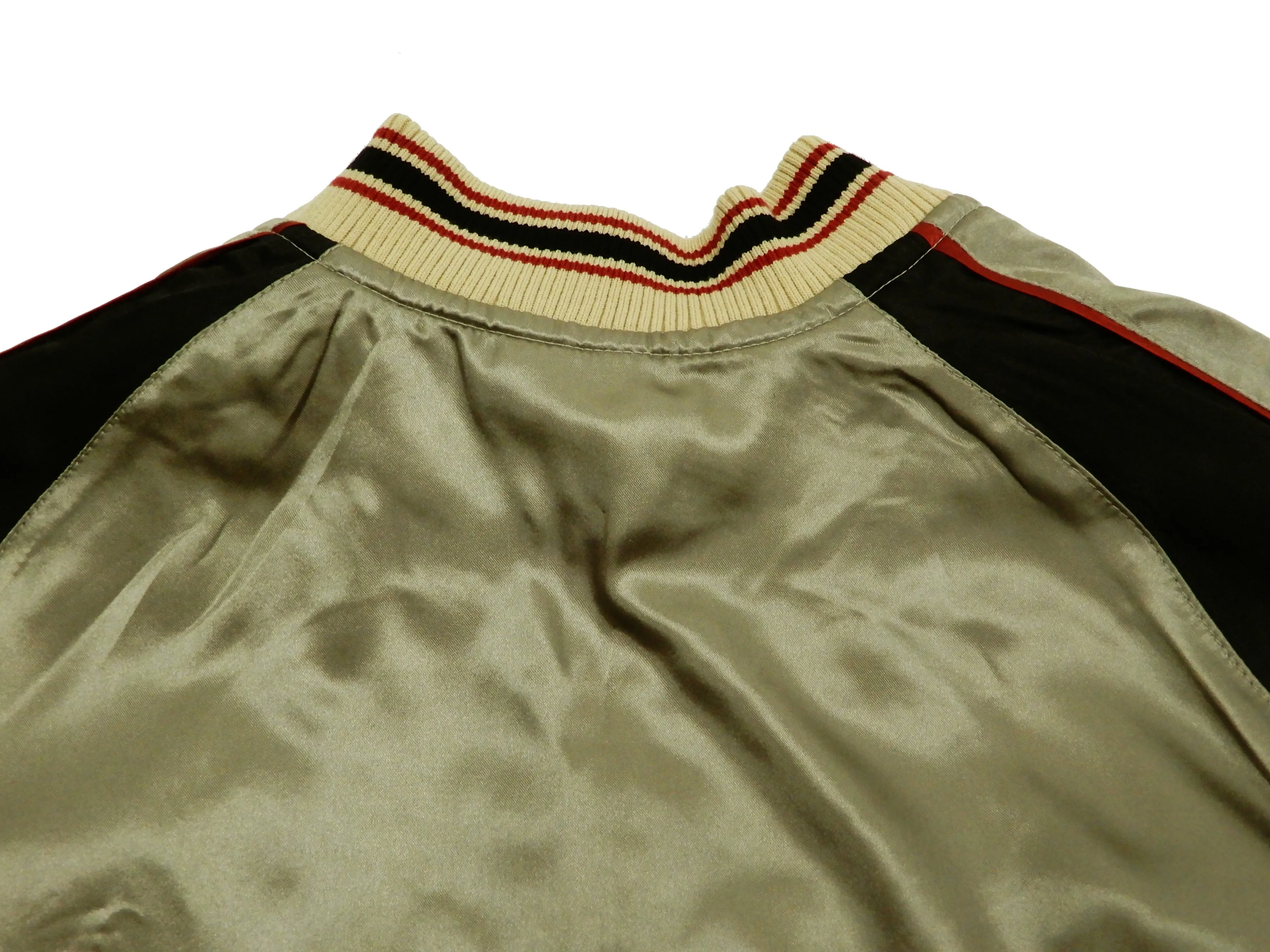Japanesque Mens Japanese Souvenir Jacket Goldfish Bowl Sukajan 3RSJ-045 Beige/Black