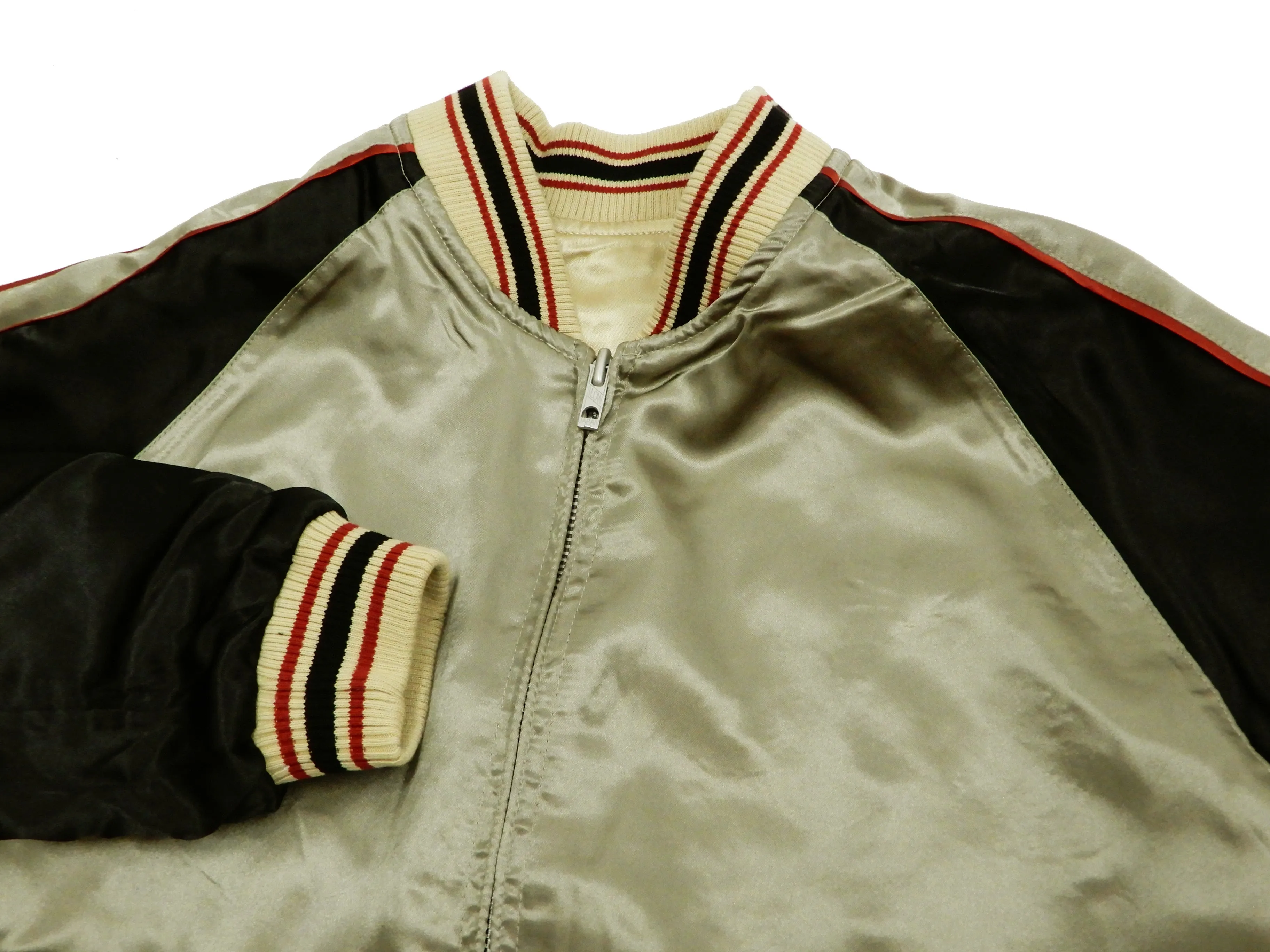 Japanesque Mens Japanese Souvenir Jacket Goldfish Bowl Sukajan 3RSJ-045 Beige/Black