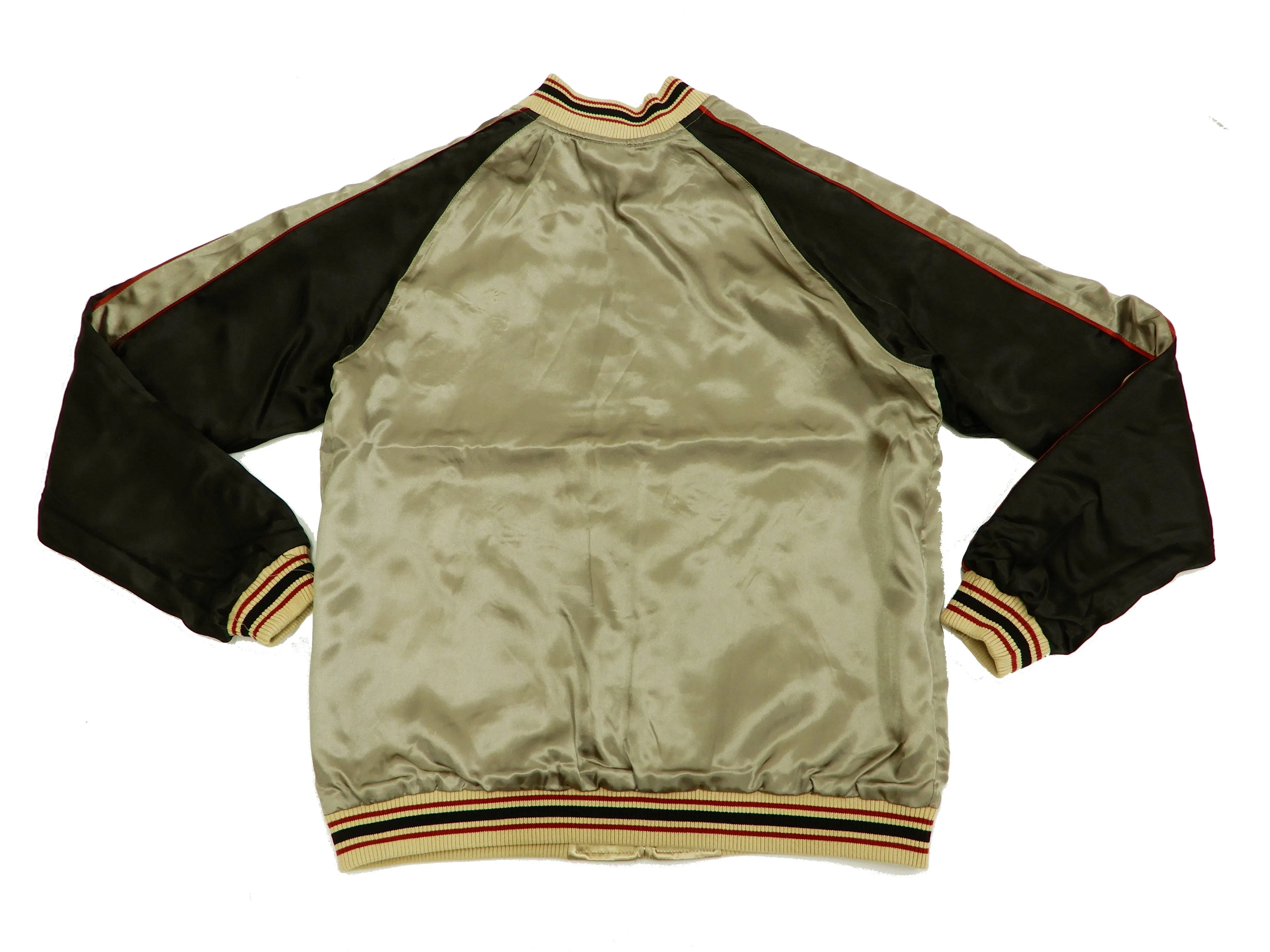 Japanesque Mens Japanese Souvenir Jacket Goldfish Bowl Sukajan 3RSJ-045 Beige/Black
