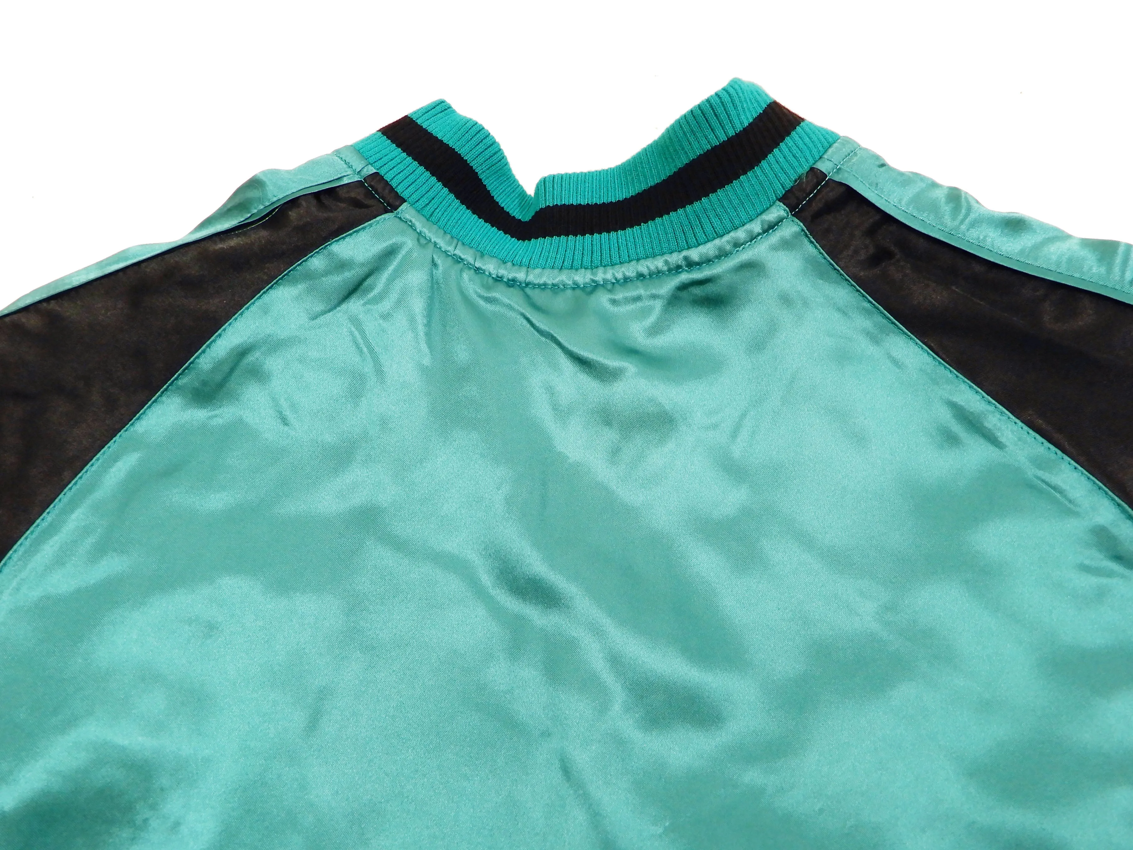 Japanesque Men's Japanese Souvenir Jacket koi fish Embroidered Sukajan 3RSJ-022 Blue-Green/Black