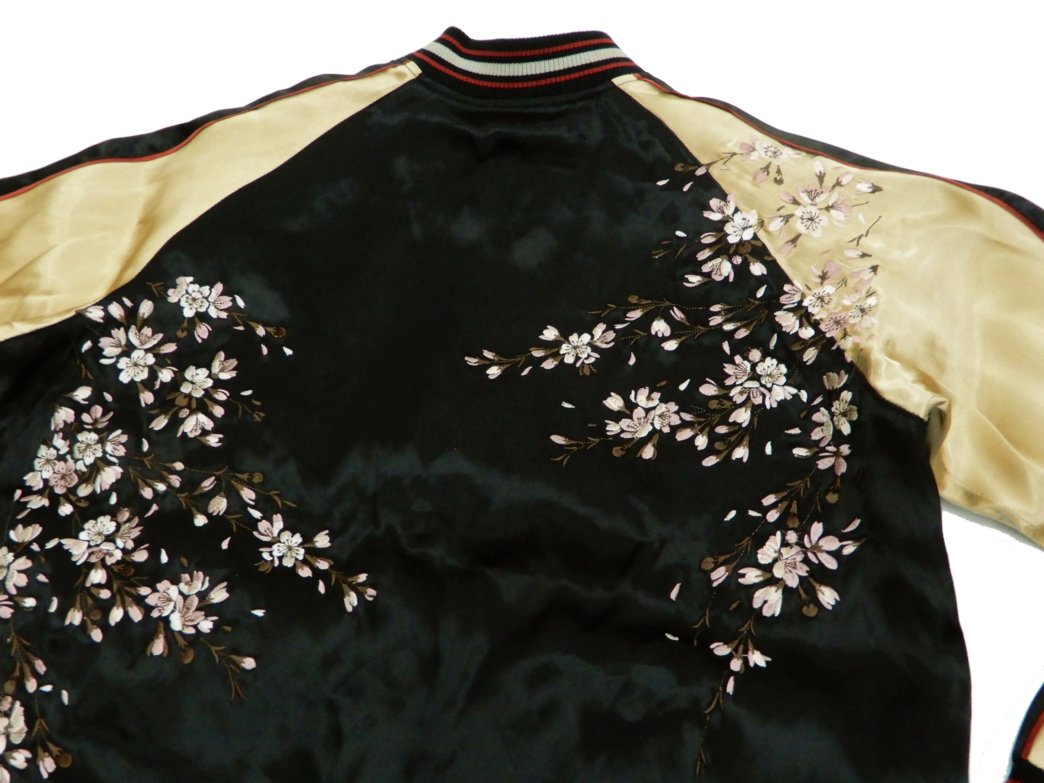 Japanesque Men's Japanese Souvenir Jacket Weeping Cherry Sukajan 3RSJ-038 Black/Beige