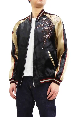 Japanesque Men's Japanese Souvenir Jacket Weeping Cherry Sukajan 3RSJ-038 Black/Beige