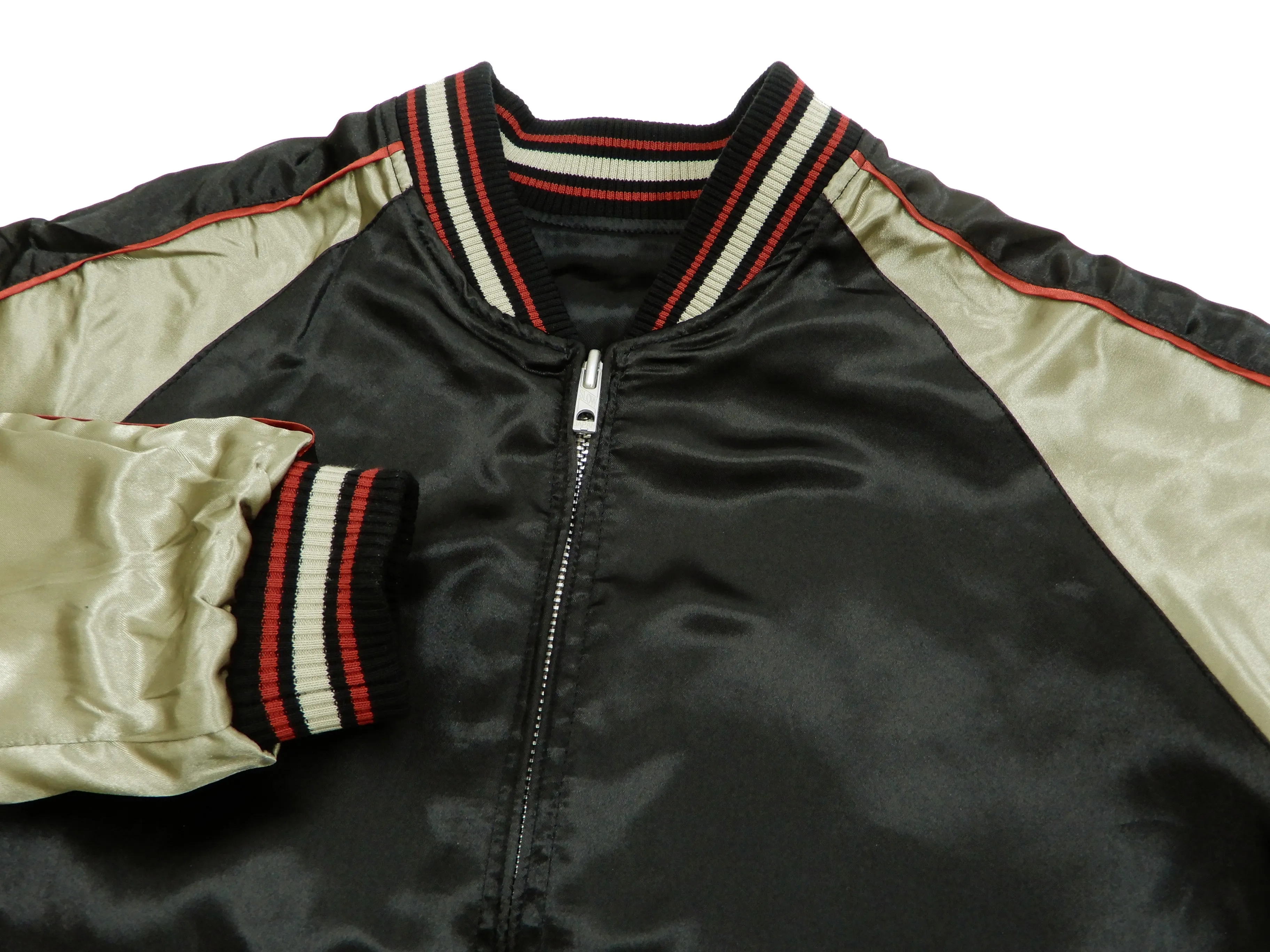 Japanesque Men's Japanese Souvenir Jacket Weeping Cherry Sukajan 3RSJ-038 Black/Beige