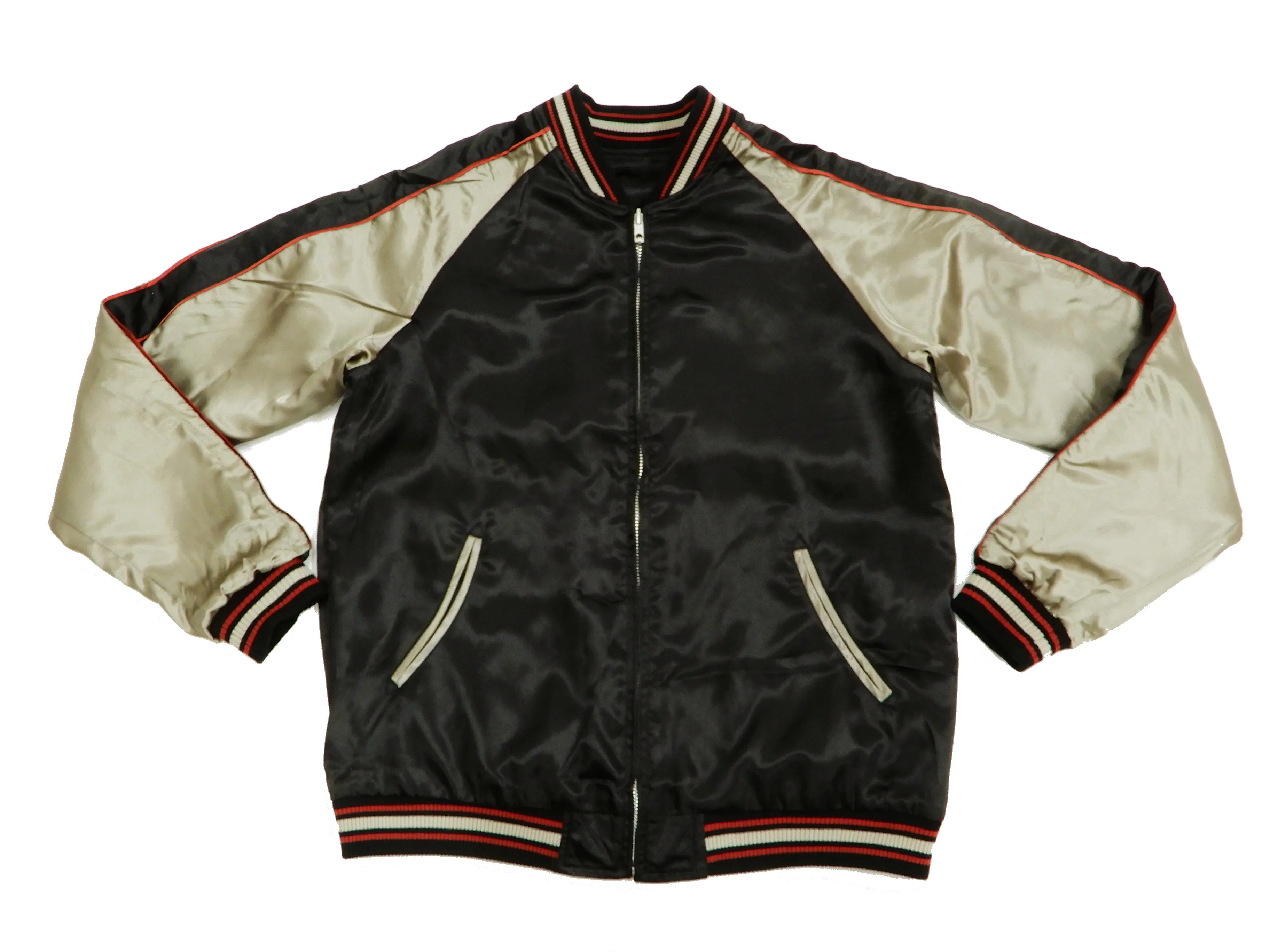 Japanesque Men's Japanese Souvenir Jacket Weeping Cherry Sukajan 3RSJ-038 Black/Beige