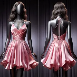 JazzHer Simple A Line Halter Pink Short Birthday Outfits Satin Homecoming Dresses (PRE-ORDER)