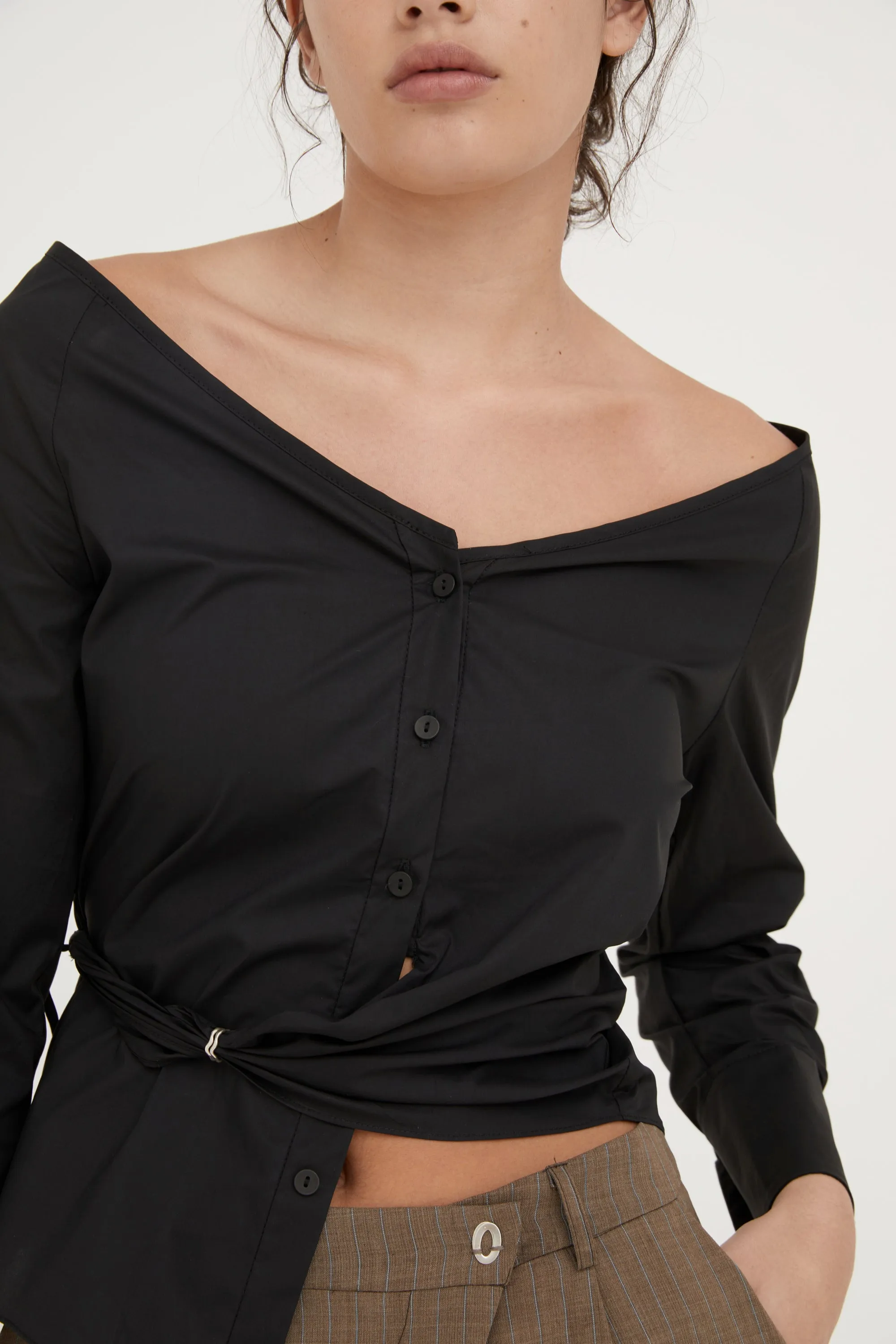 JEAN WRAP SHIRT - BLACK