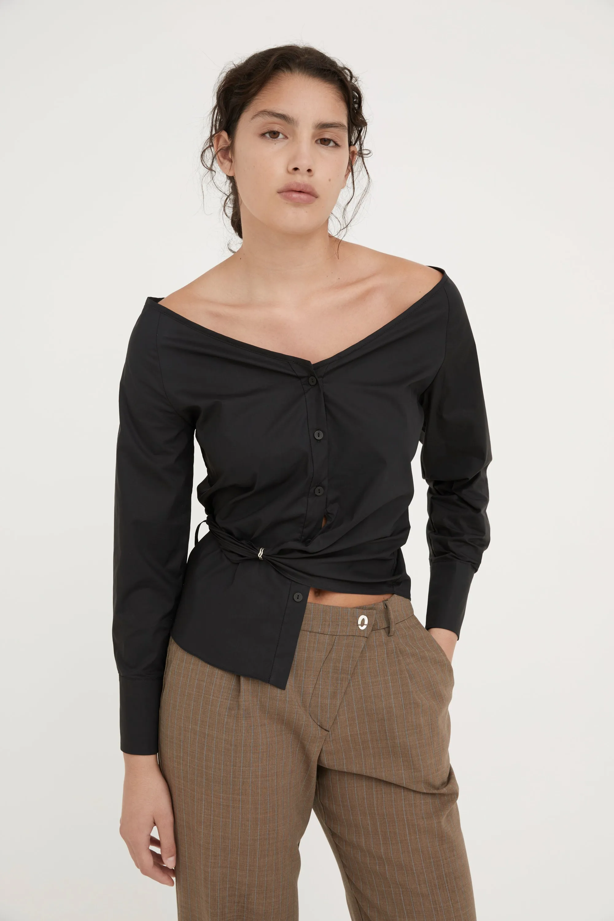 JEAN WRAP SHIRT - BLACK