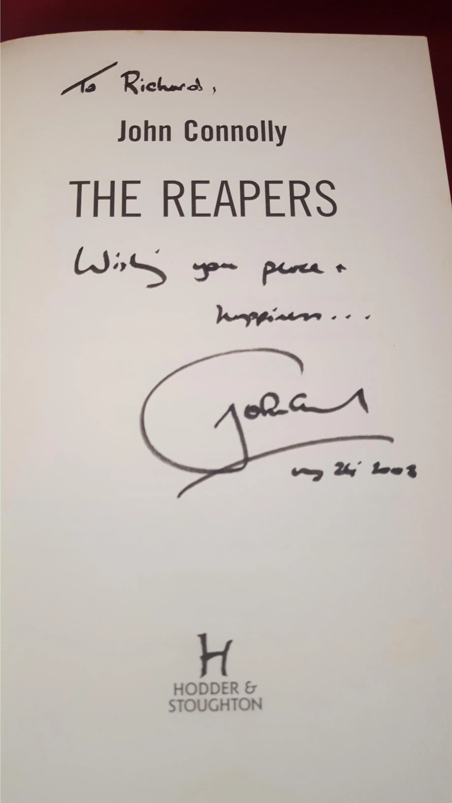 John Connolly - The Reapers, Hodder & Stoughton, 2008, Signed