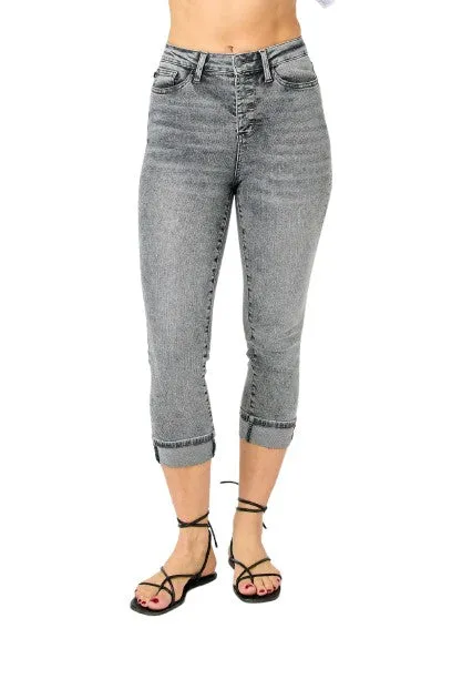 Judy Blue Button Fly High Waist Cuffed Capris