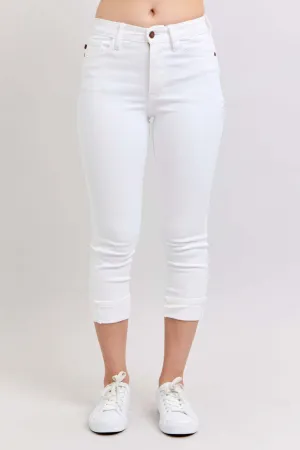 Judy Blue “Classic Cuffed” Mid Rise White Capris