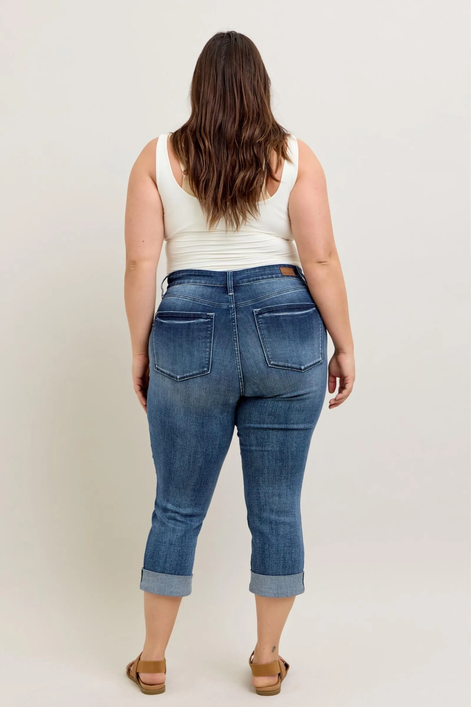 Judy Blue Dark Wash Cuffed Capri PLUS