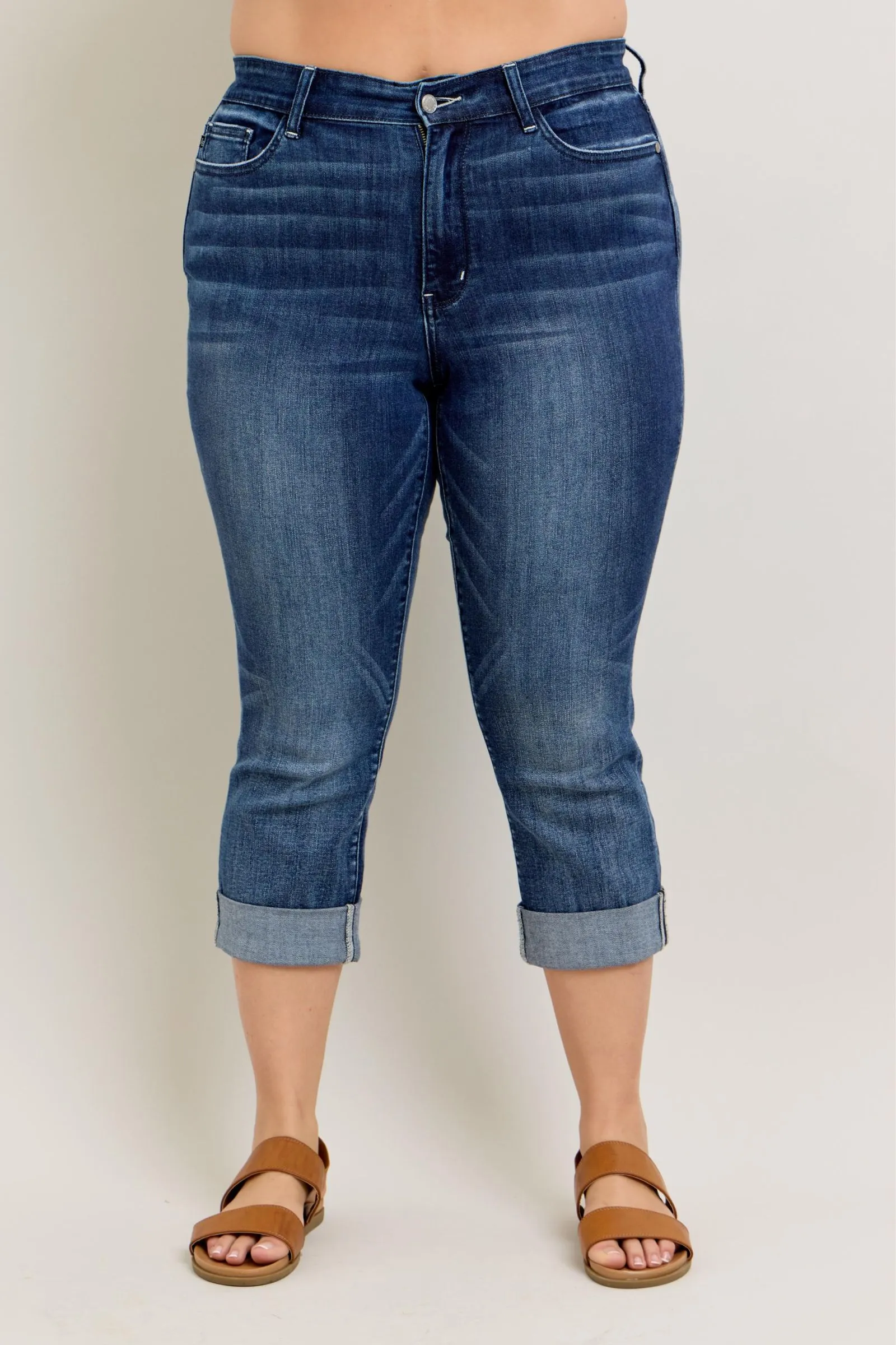 Judy Blue Dark Wash Cuffed Capri PLUS