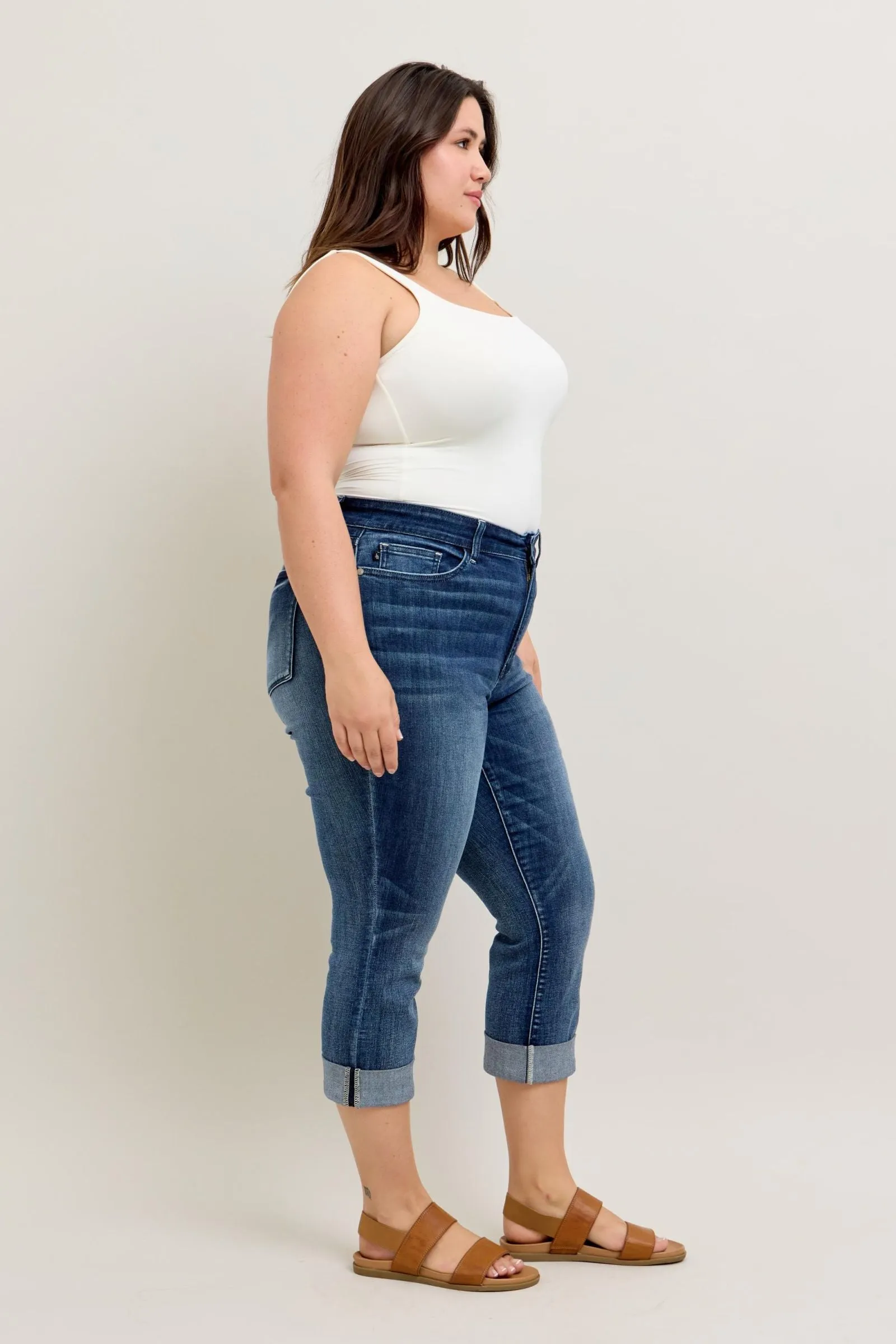 Judy Blue Dark Wash Cuffed Capri PLUS