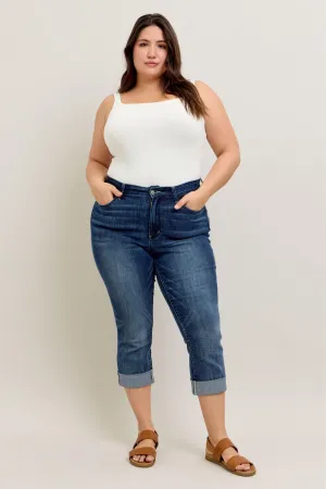 Judy Blue Dark Wash Cuffed Capri PLUS