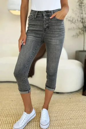 Judy Blue Full Size/Plus Size Button Fly High Waist Cuffed Capris