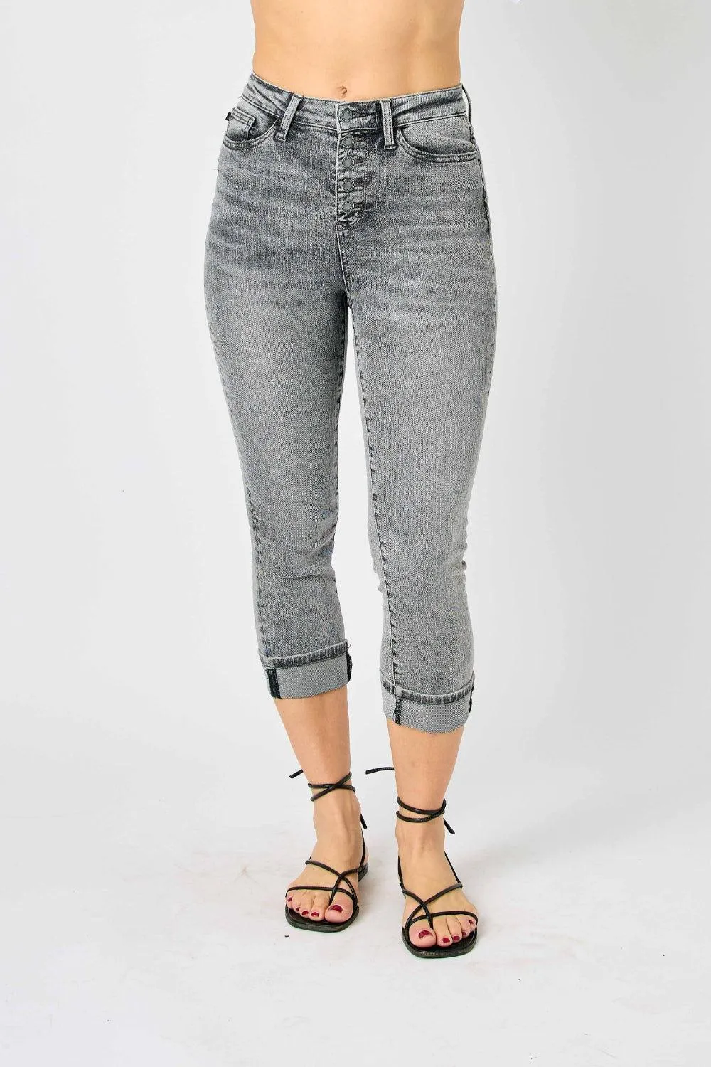JUDY BLUE Gray High Waisted Cuffed Capris Jeans