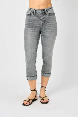 JUDY BLUE Gray High Waisted Cuffed Capris Jeans