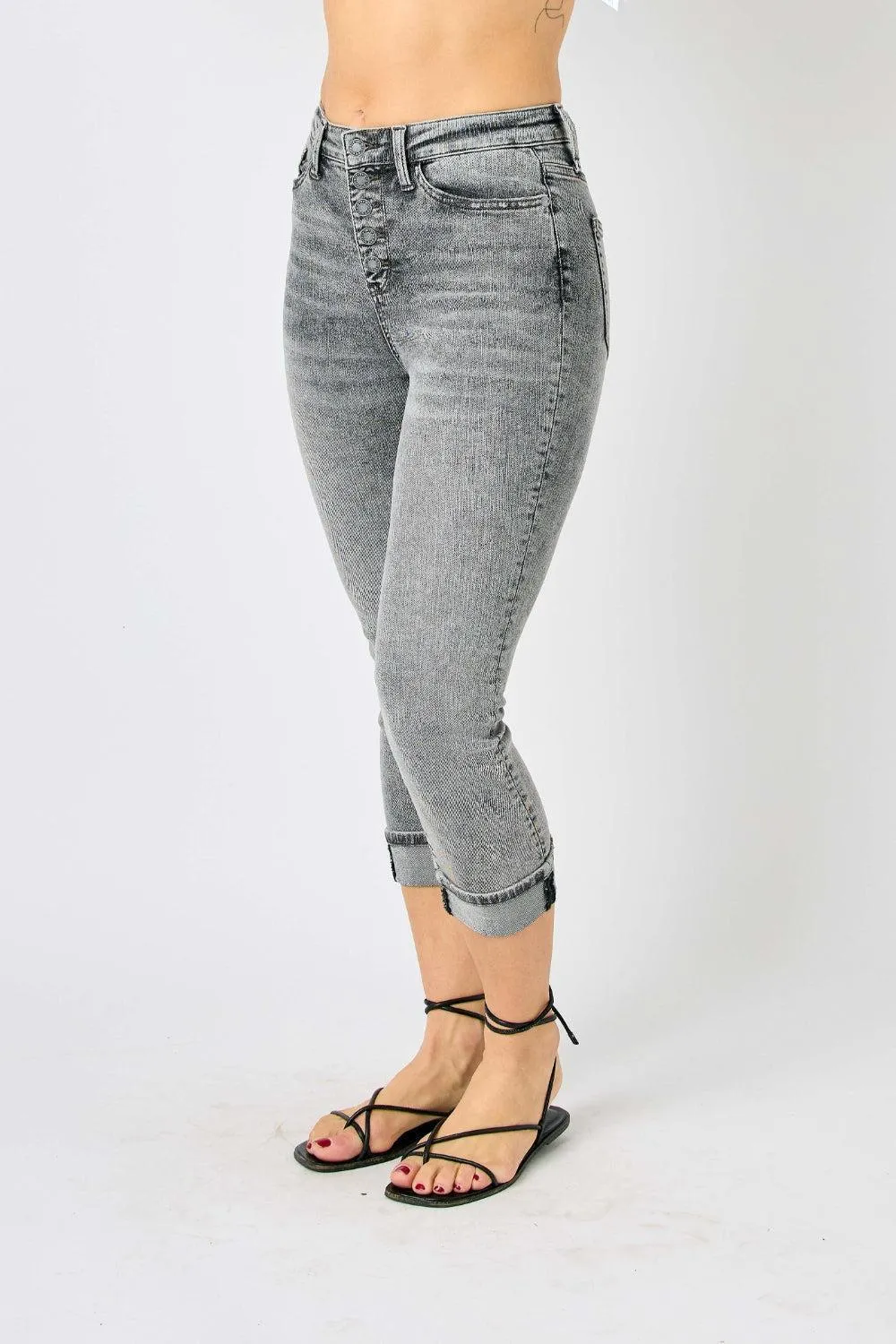 JUDY BLUE Gray High Waisted Cuffed Capris Jeans