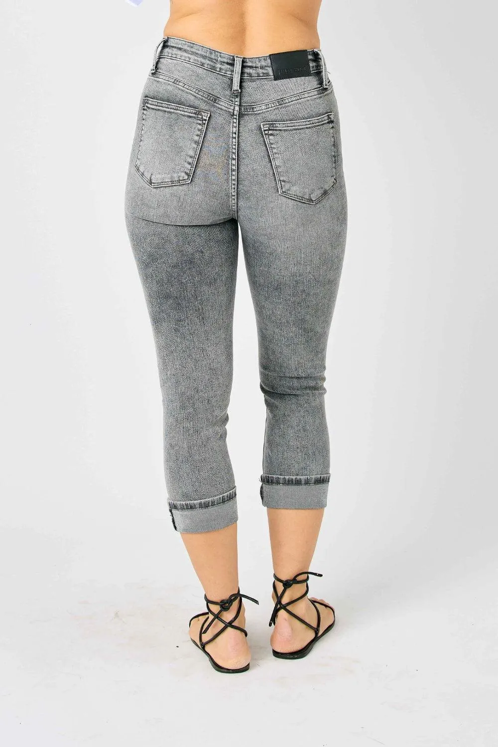 JUDY BLUE Gray High Waisted Cuffed Capris Jeans
