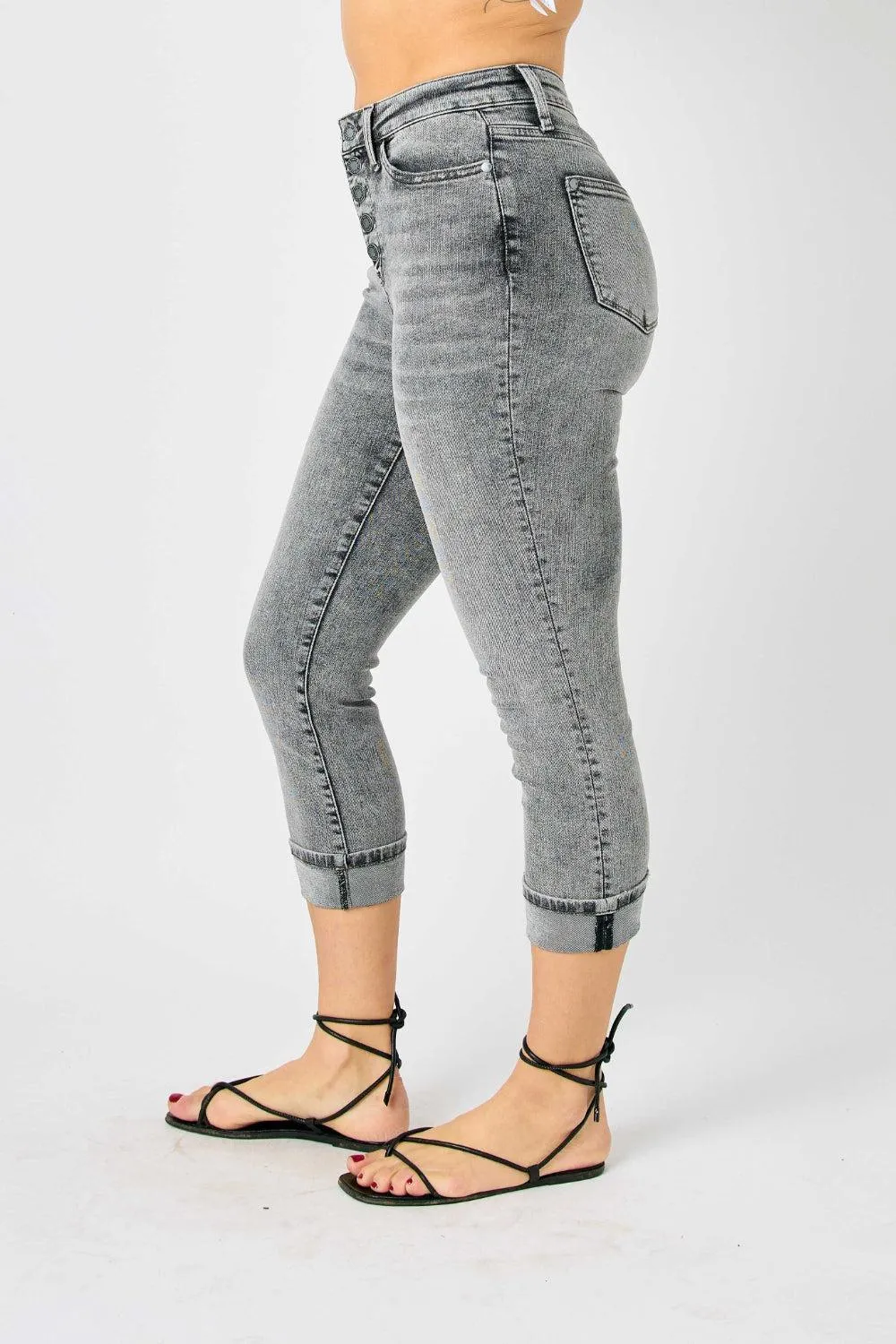 JUDY BLUE Gray High Waisted Cuffed Capris Jeans
