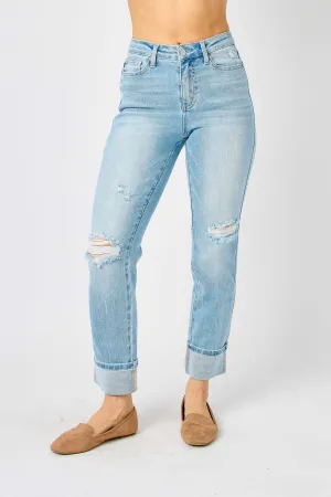 Judy Blue Mid Rise Americana Flag Cuff Boyfriend Capris